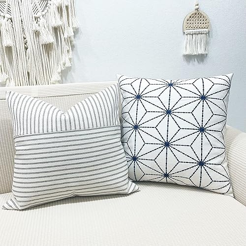 Miniatura 3 de Slow Cow Funda de cojín lumbar con bordado de lino, funda de cojín rectangular con patrón floral para sofá dormitorio, 18 x 18 pulgadas