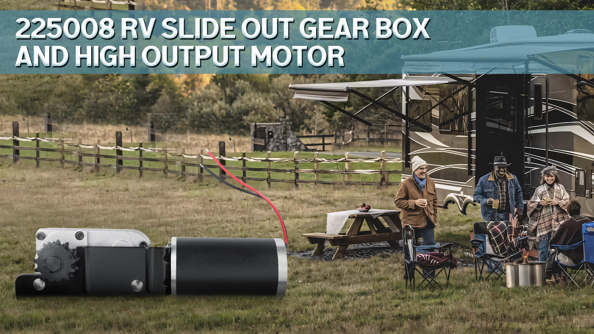 Image of 225008 RV Slide Out Motor & Gear Housing for BAL Accu-Slide Cable Slide Out System, RV Slide Out Gear Box and High Output Motor,Replace ‎R25076-1, R25075.