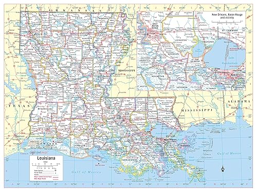 Cool Owl Maps Póster de mapa de pared del estado de Lousiana, impresión grande, enrollado, 24 pulgadas de ancho x 32 pulgadas de alto (laminado)