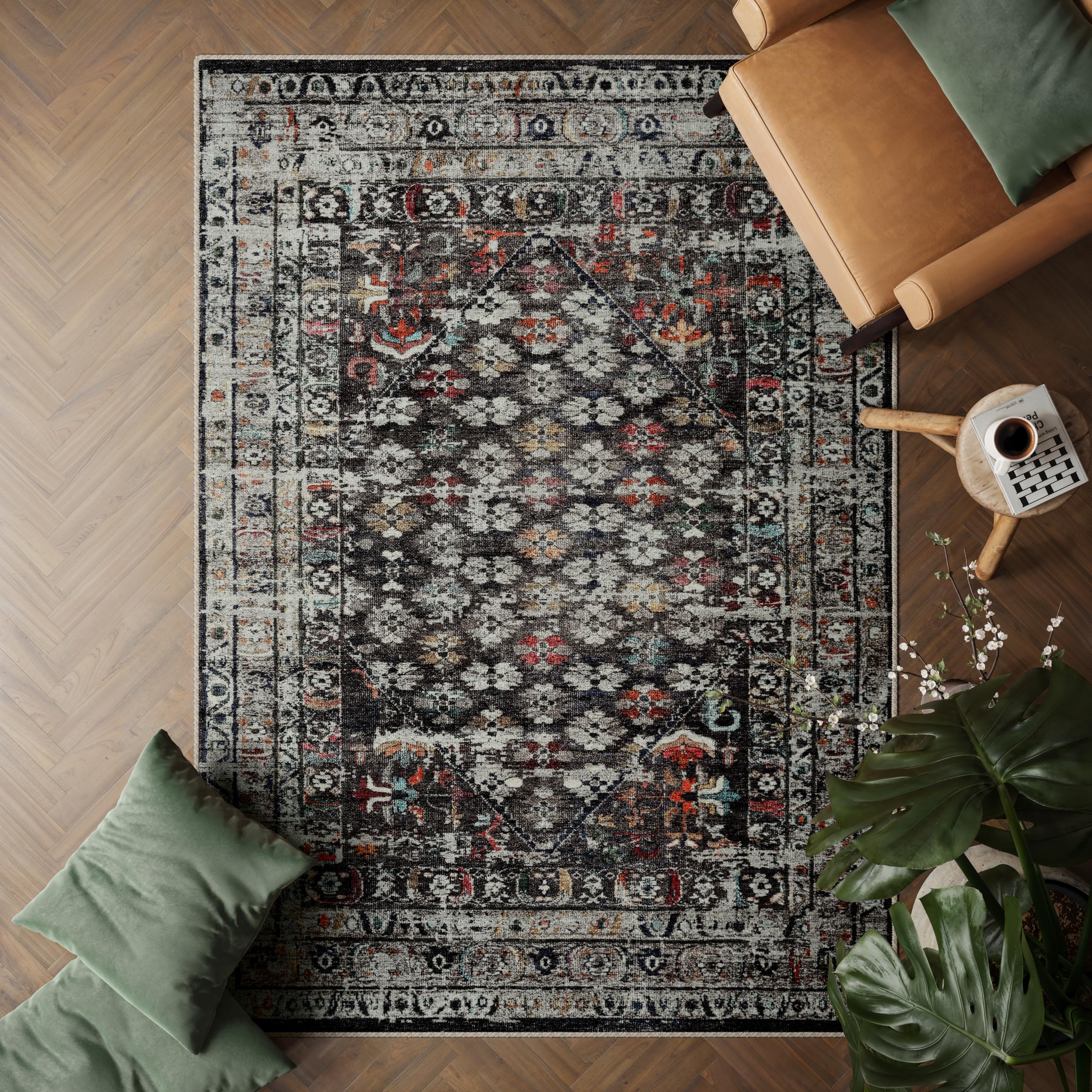 artyrugs Machine Washable Rug, 152x213cm, 75% Recycled Cotton, Short Pile, Non-Slip Backing, Non-Shedding, Suitable for Living Room, Bedroom, Kitchen, Hallway, Office, Opal Charcoal — image 1
