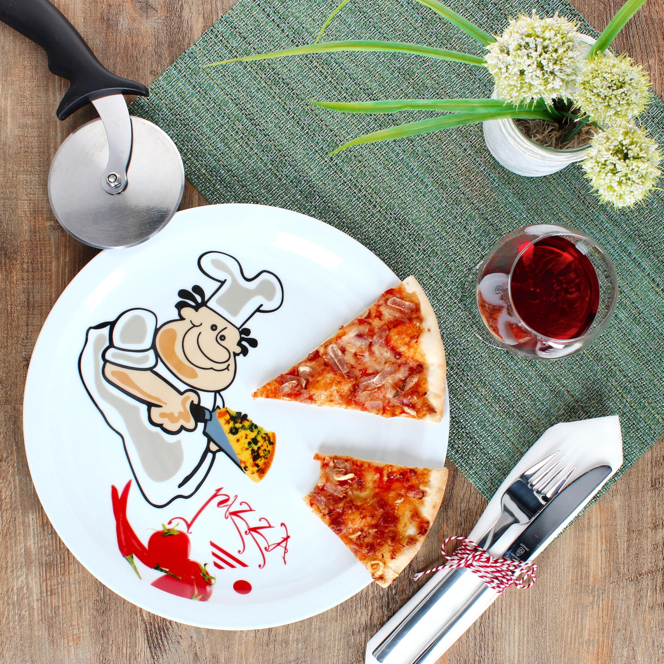 Assiettes Pizza Mambocat Napoli Lot 6 Assiettes à Pizza Napoli Green 33.8cm - Porcelaine - Motifs Italiens Assiettes Napoli Vertes