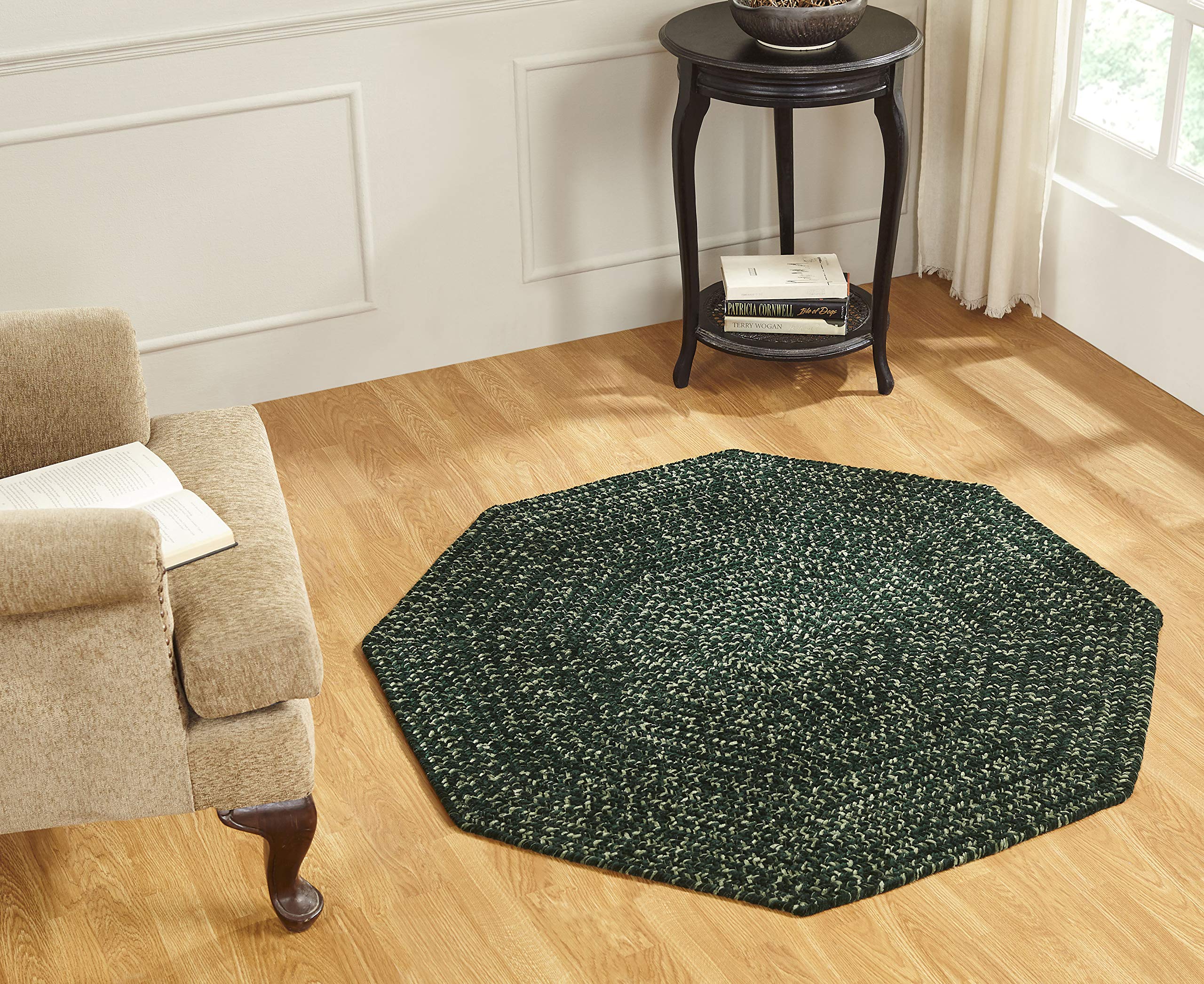 Better Trends Chenille Tweed Braid Collection is Durable and Stain Resistant Reversible Indoor Area Utility Rug 100% Polyester in Vibrant Colors, 48" Octagonal Octagonal, Diluth & Emerald