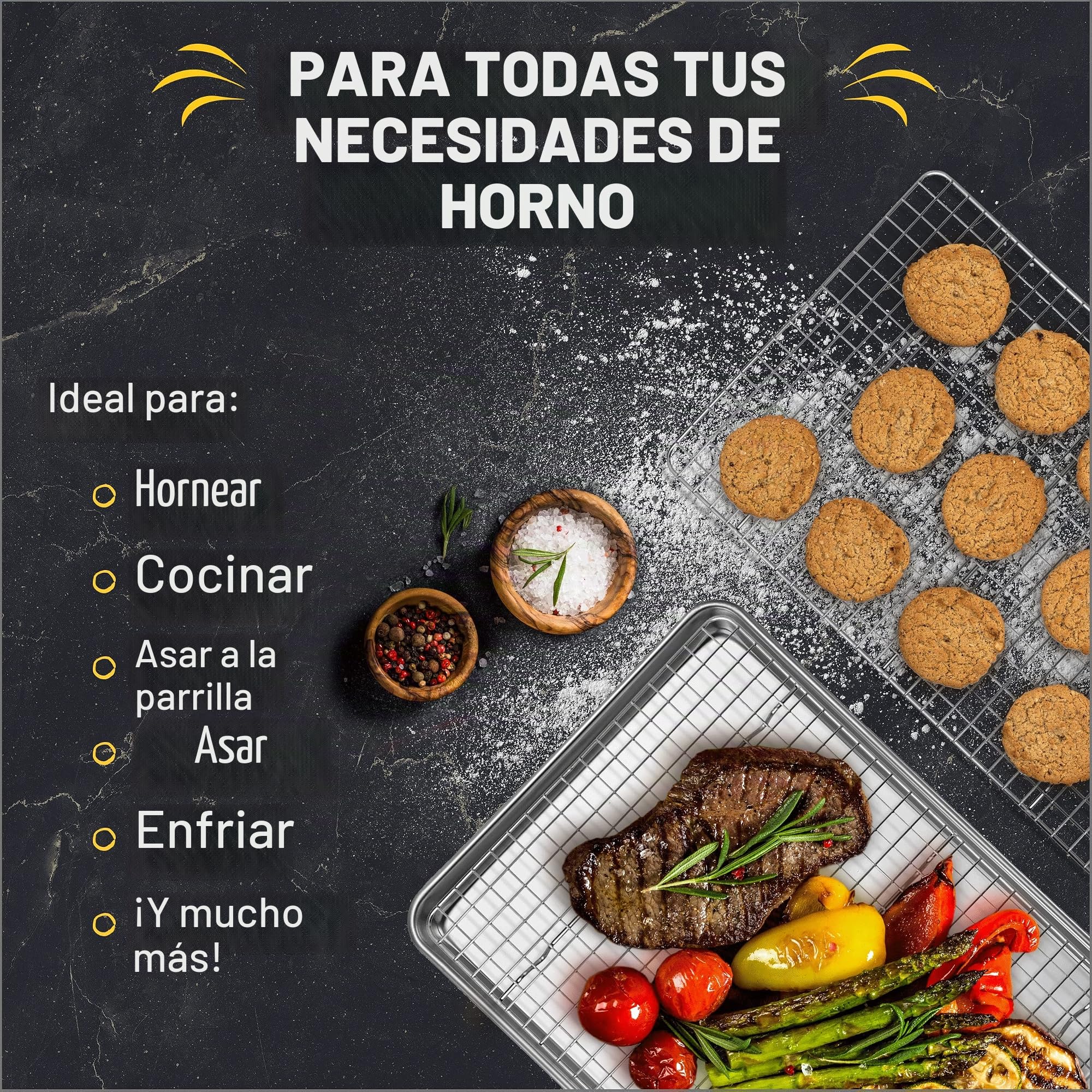 Bandeja de horno con rejilla de refrigeración, 46 x 33 cm, bandeja de aluminio y rejilla de acero inoxidable, ideal para galletas, pan y más