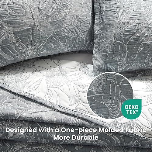 Miniatura 3 de SLEEP ZONE Juego de edredón floral tamaño matrimonialqueen, edredón jacquard ultra suave y ligero con 2 fundas de almohada, juego de colcha de 3