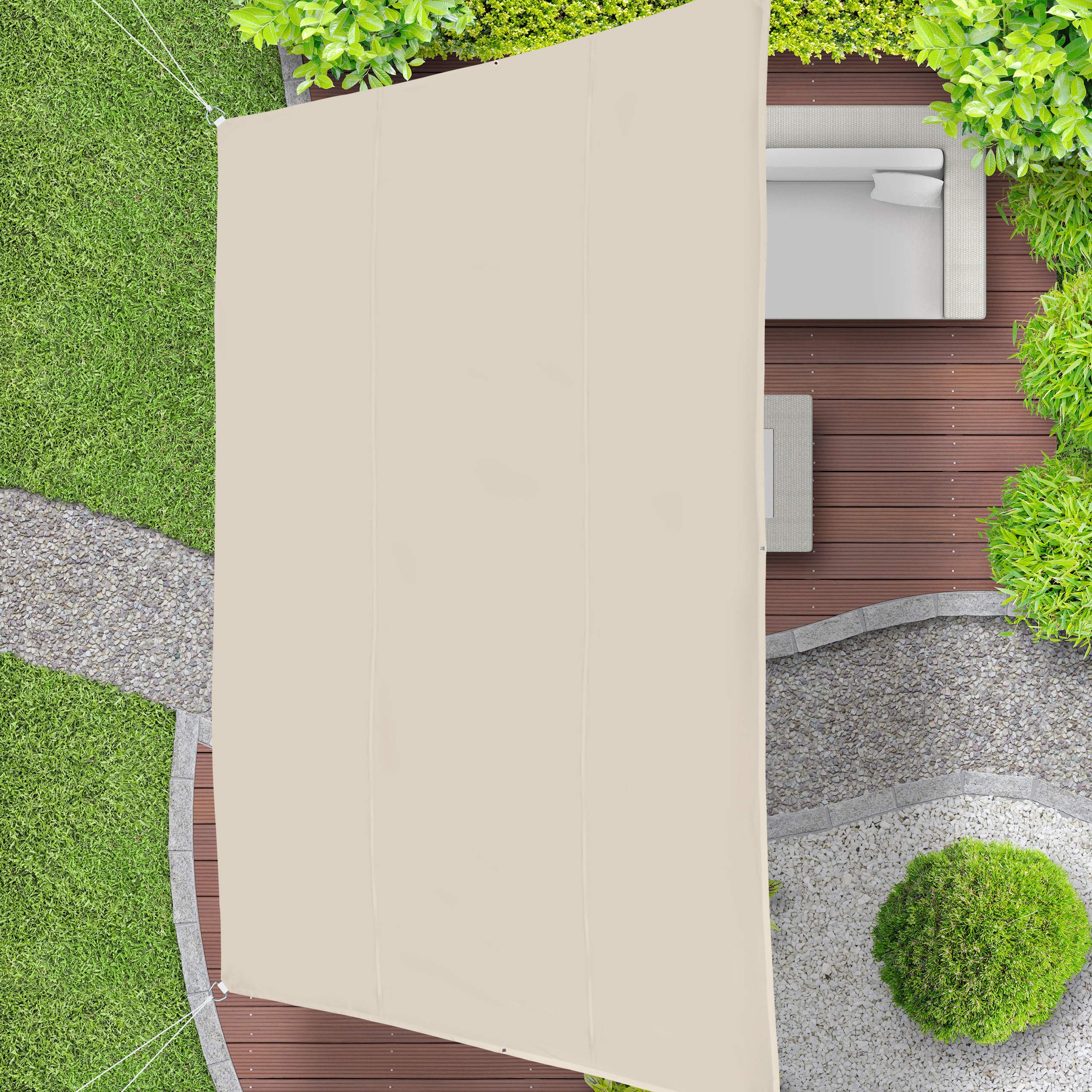 Relaxdays Sonnensegel Trapez, wasserabweisend, UV-beständig, Spannseile, Terrasse, Balkon, Pool, MaĂe 3x5,5x4x4m, beige