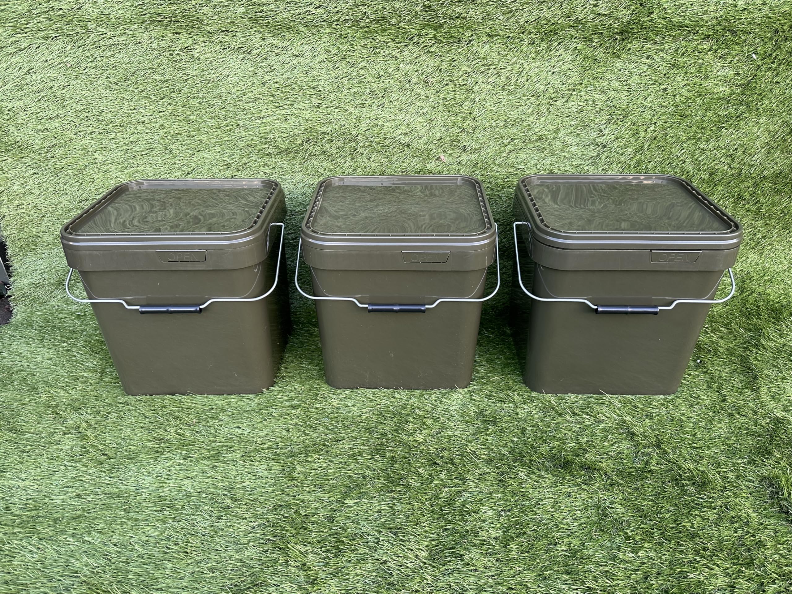 Lidsters Fishing Square Bucket 5L 10L 17L Litre Carp Fishing Bait Buckets (3 x 17L Buckets)