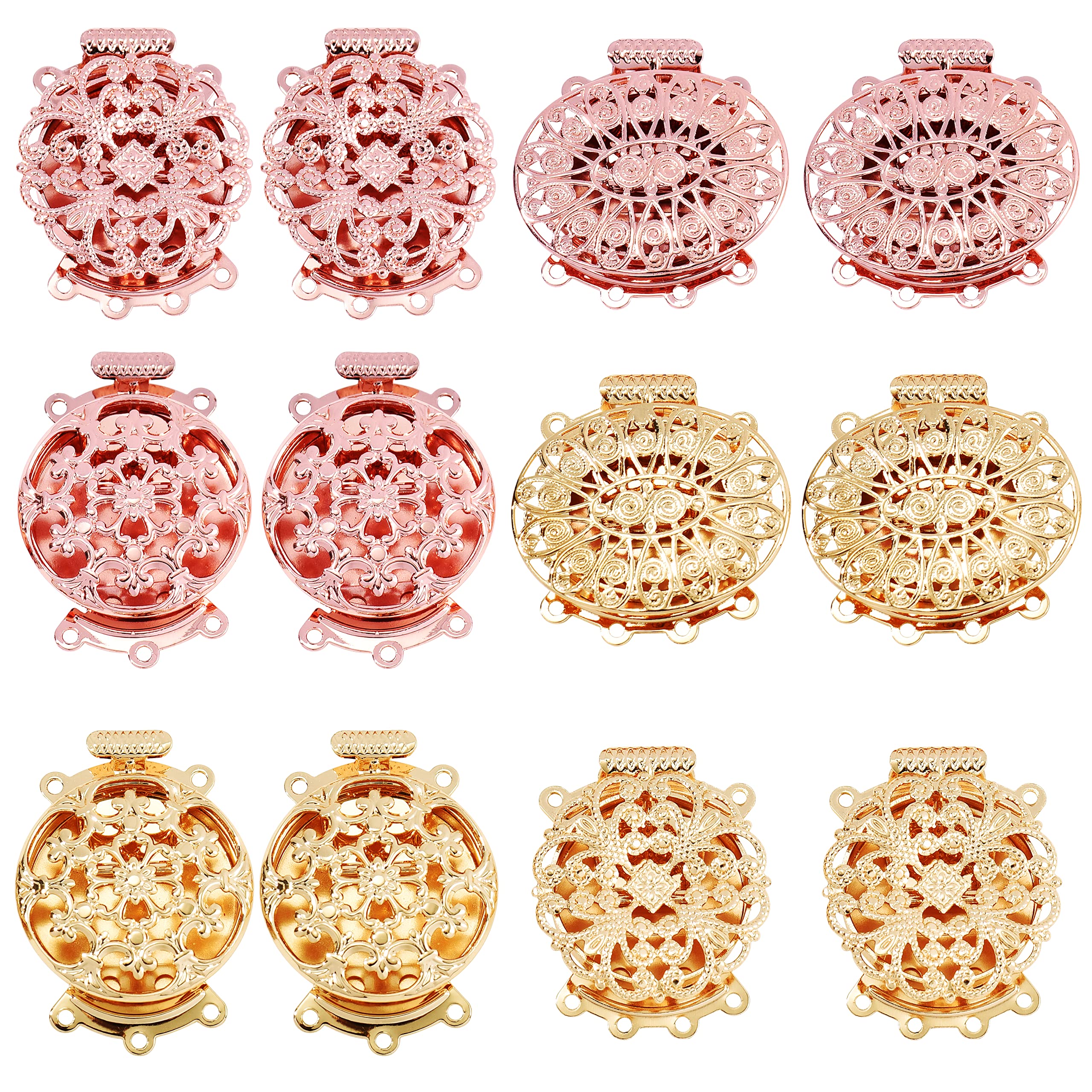 BEEFLYING 12 Ensembles De Fermoirs à Bijoux En Couches En Filigrane Couleur Mélangée En Laiton Fermoirs à Plusieurs Brins Pour Femmes Boucles D'oreilles à Faire Soi-Même Bracelet