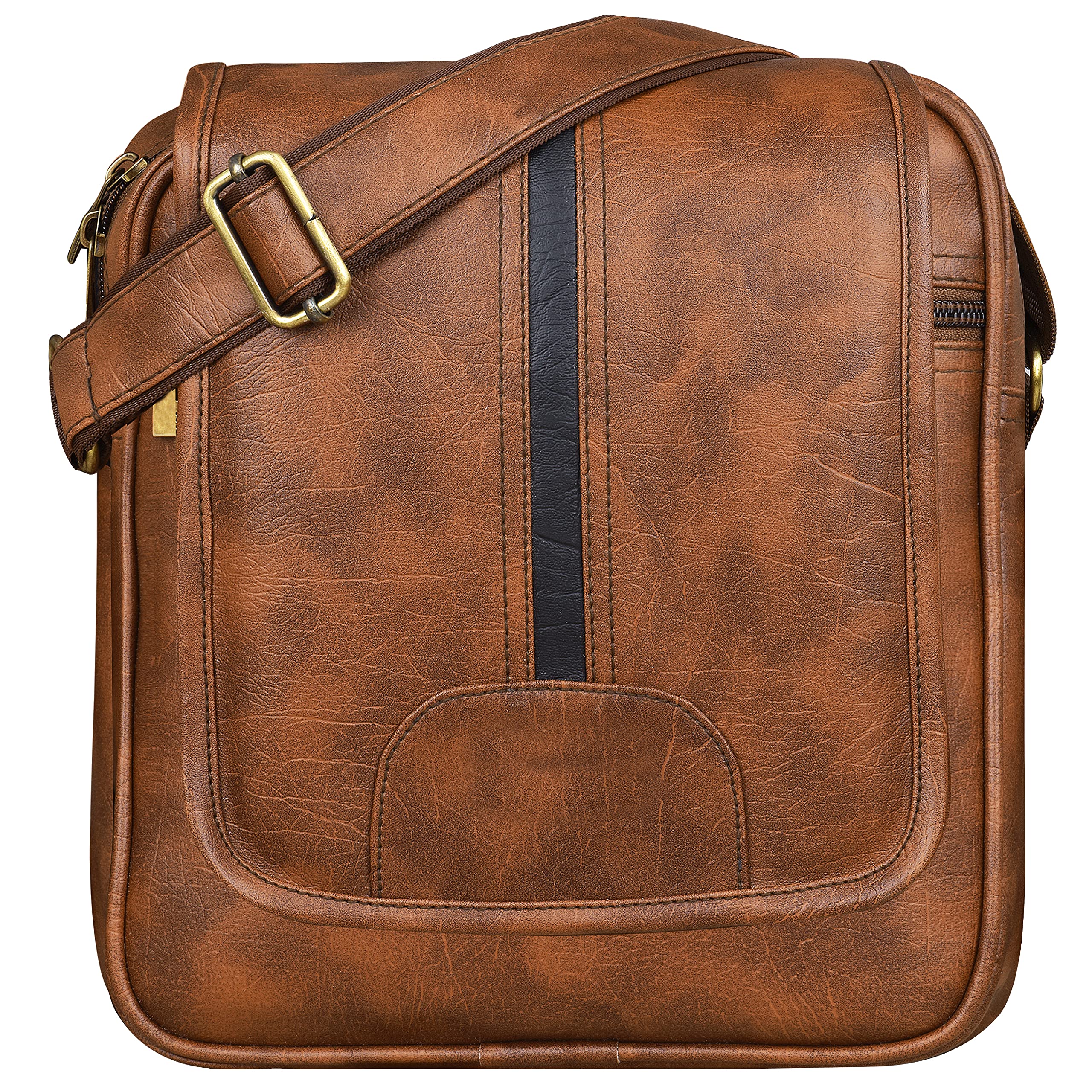 AV Bros Sling Leather Multipurpose Bag For Men With Flap And Zip Closure And Multiple Pocket