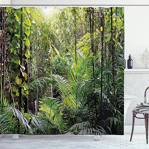 Miniatura 19 de Ambesonne Cortina de ducha de arte moderno, objetos hippie funk trippy con caja de música OVNI, cinta de labios y altavoces, juego de decoración