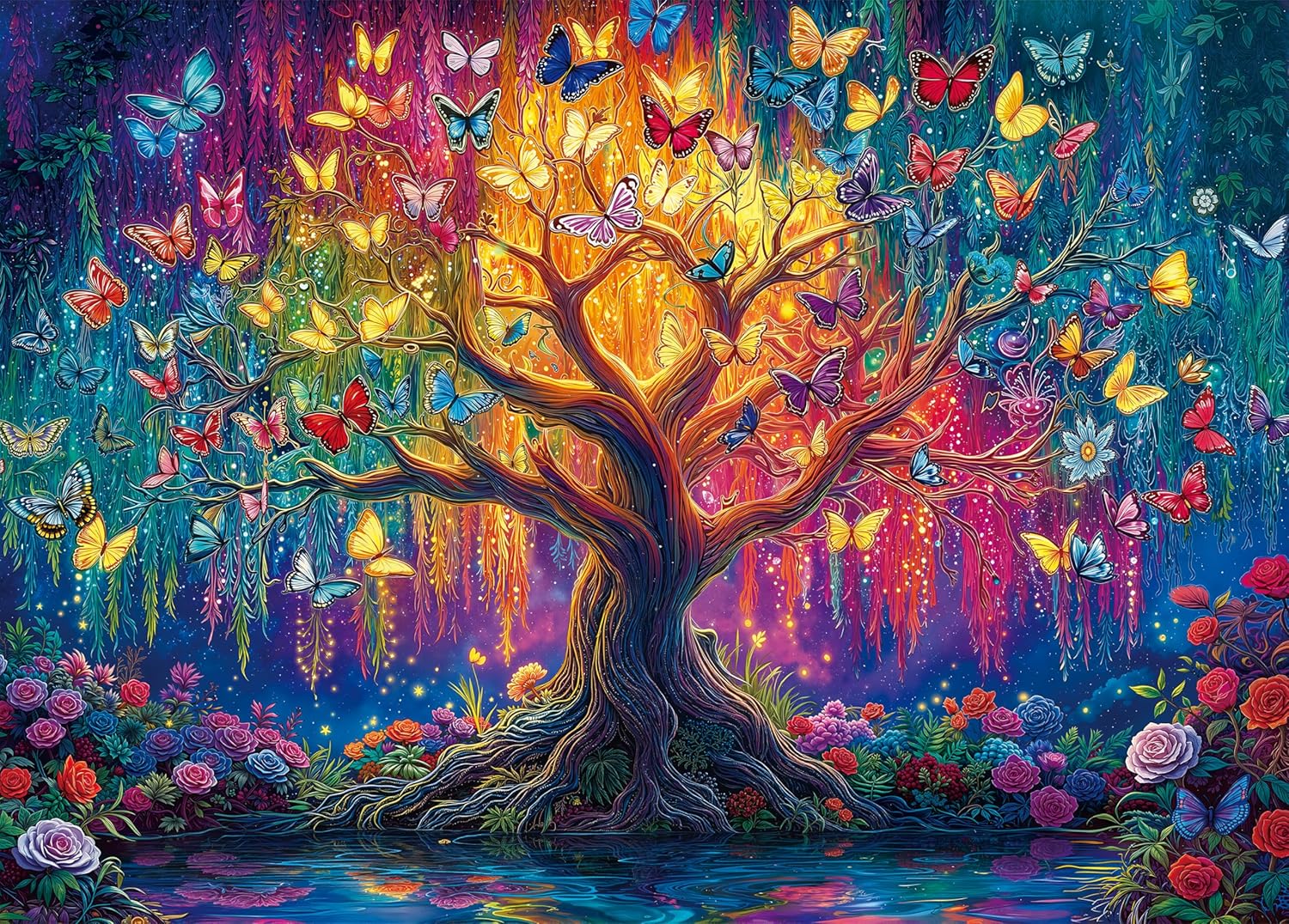 Colorful Butterfly Trees Puzzles for Adults 1000 Pieces, Perfectly Letter on Back No Dust, Tree of Life Jigsaw Puzzle Rainbow Tree, Challenging Puzzle Perfect for Game Nights