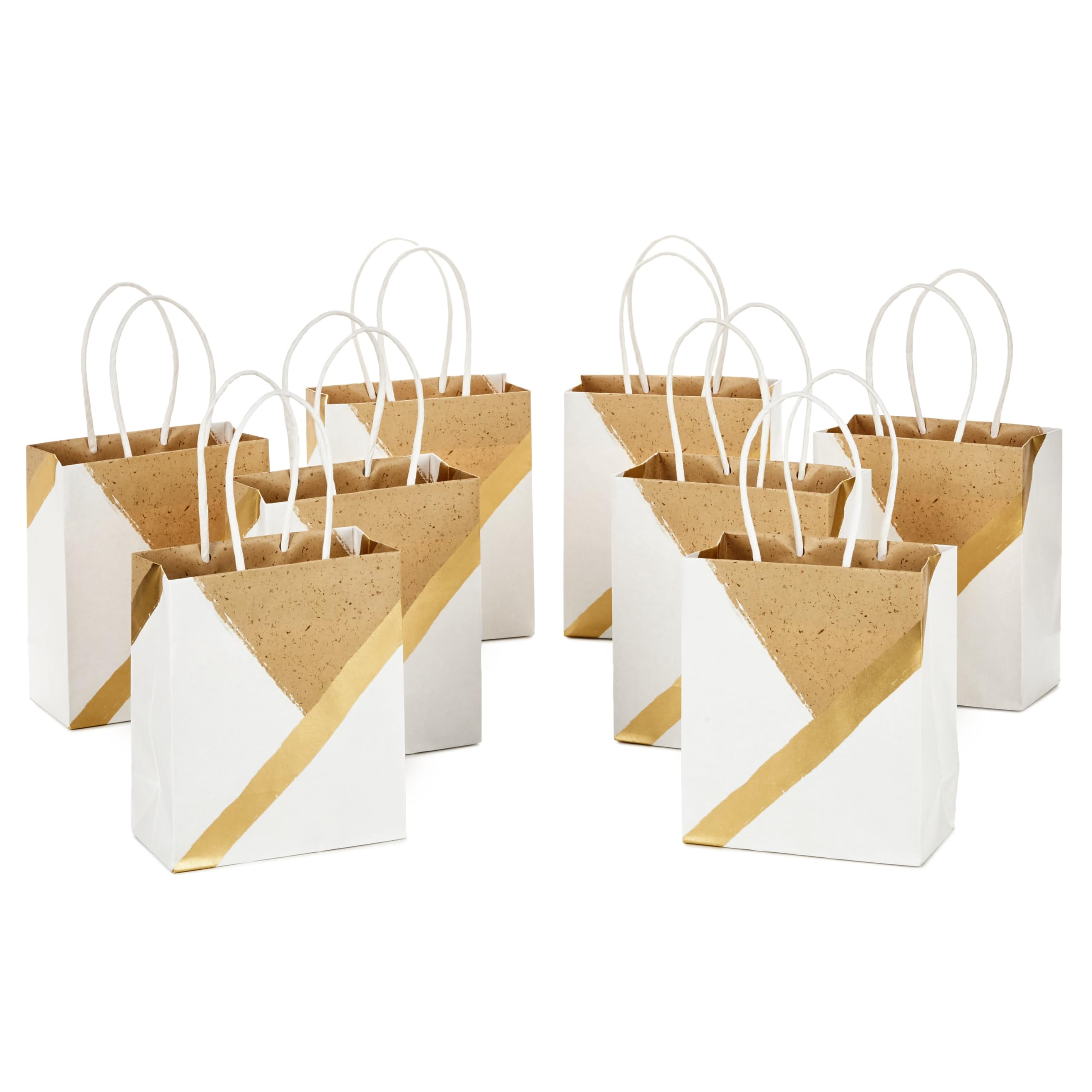 6" Small Paper Gift Bags, 8-Pack (White and Kraft) for Valentine's Day, Birthdays, Weddings, Graduations, Baby Showers, Bridal Showers, Care Packages and More