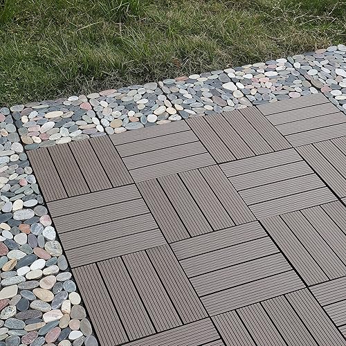 Miniatura 4 de PURE ERA Azulejos de piso entrelazados de madera para interiores y exteriores, 12 x 12 pulgadas (10 unidades, 10 pies cuadrados, marrón) - Gran