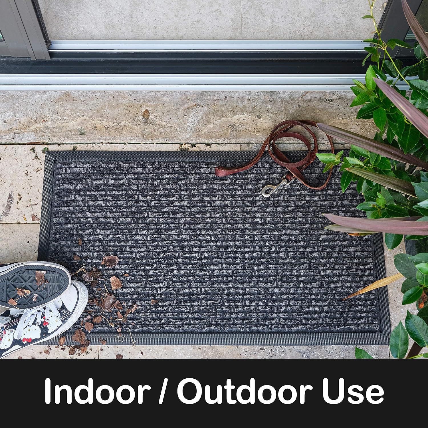 Sierra Concepts Heavy Duty 2-Pack Front Door Mat - Welcome Rug Doormat - Floor, Indoor Outdoor Entrance Mats, Entryway, Inside Outside Waterproof, Porch, Garage, 30" x 17" Gray Chain-Link Pattern