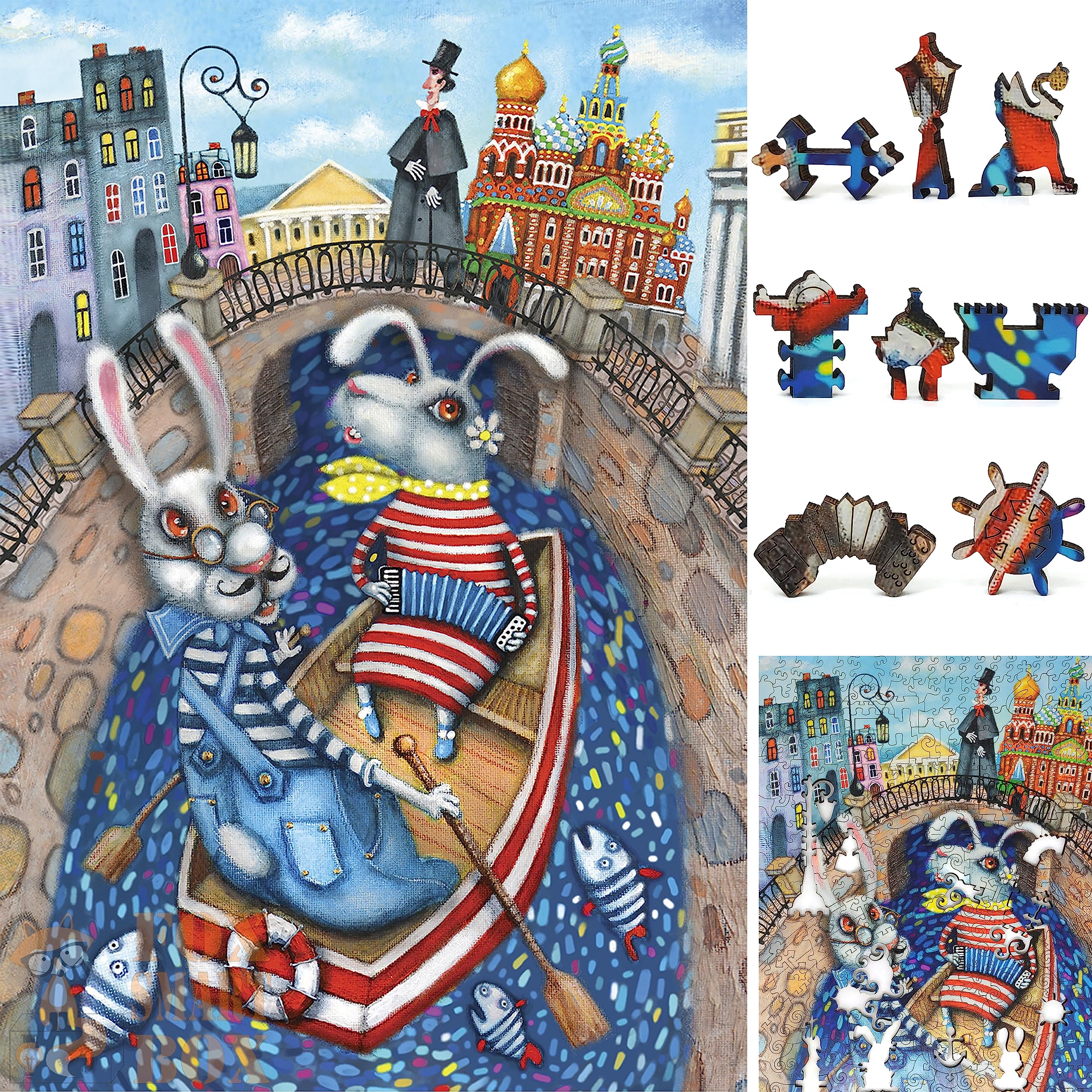 FoxSmartBox - Puzzle in legno per adulti, forma unica, 405 pezzi, motivo: amanti del fiume