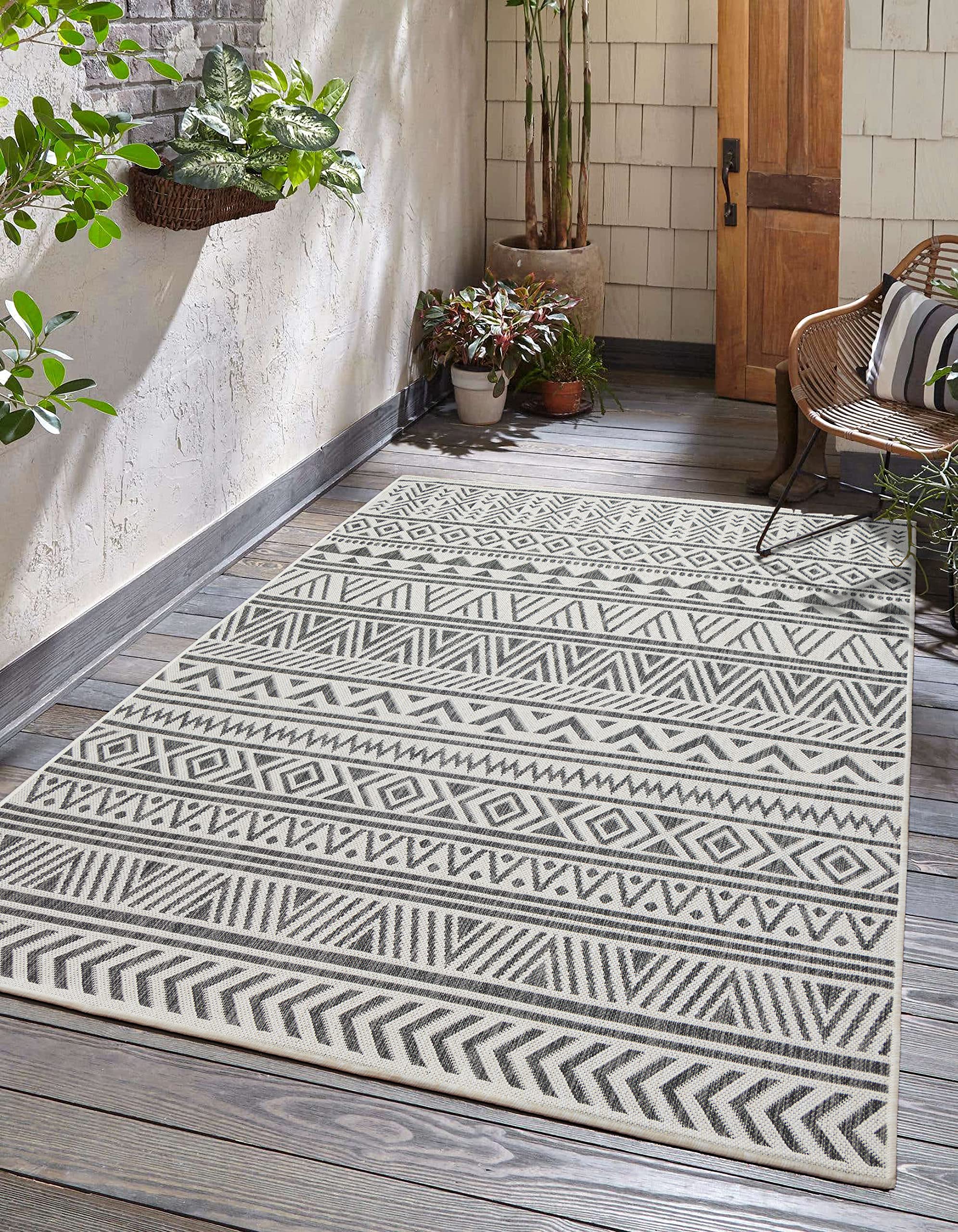 Adiva Rugs Outdoor Indoor Area Rug, Weather Resistant, Easy to Clean, Stain Resistant Floor Mat for Dining Room, Backyard, Deck, Patio (Weiss Pebble,