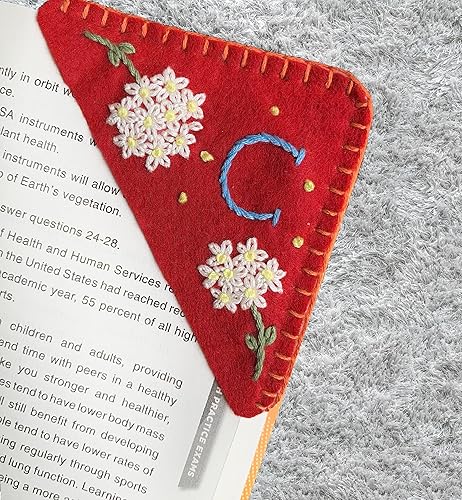 Marcapáginas de esquina bordado a mano personalizado, lindo marcador de libro con flores, regalo de costura a mano para mujeres amantes de los