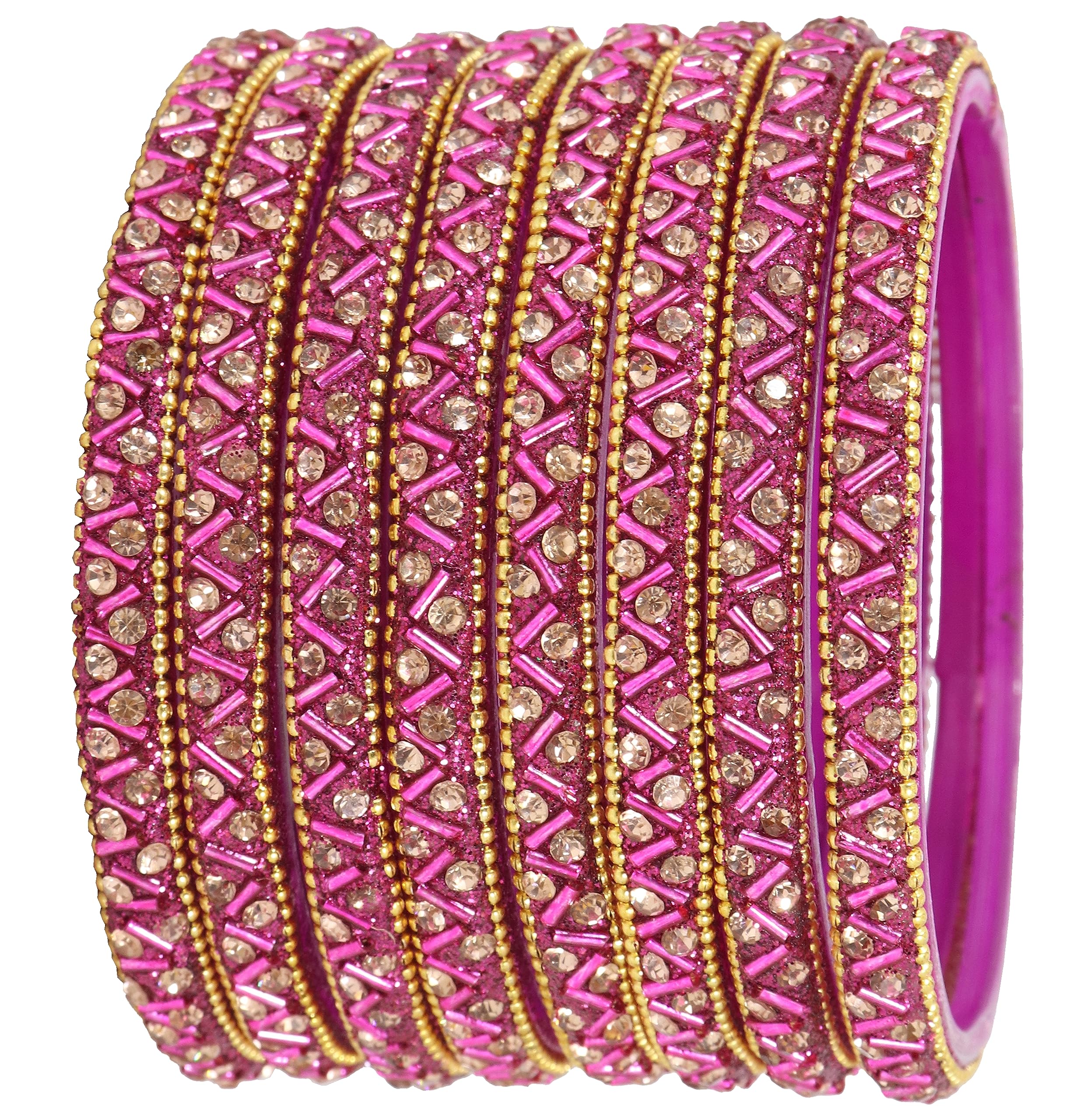ZULKA Glass Bangles Set For Girls and Women Studded Zircon Gemstone and Beads I Glass Bangles | Womens bangles | Zircon Bangles (Pack of 8), (ZU_GK32_Nalki Lehar-Magenta-2.6) (B0CCP92KQQ) Amazon Price History, Amazon Price Tracker