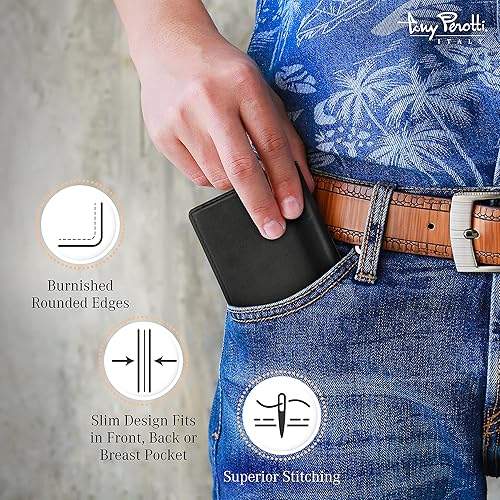 Miniatura 5 de Tony Perotti Tarjetero de cuero italiano para hombres y mujeres, respetuoso con el medio ambiente, curtido vegetal, cartera de cuero de grano