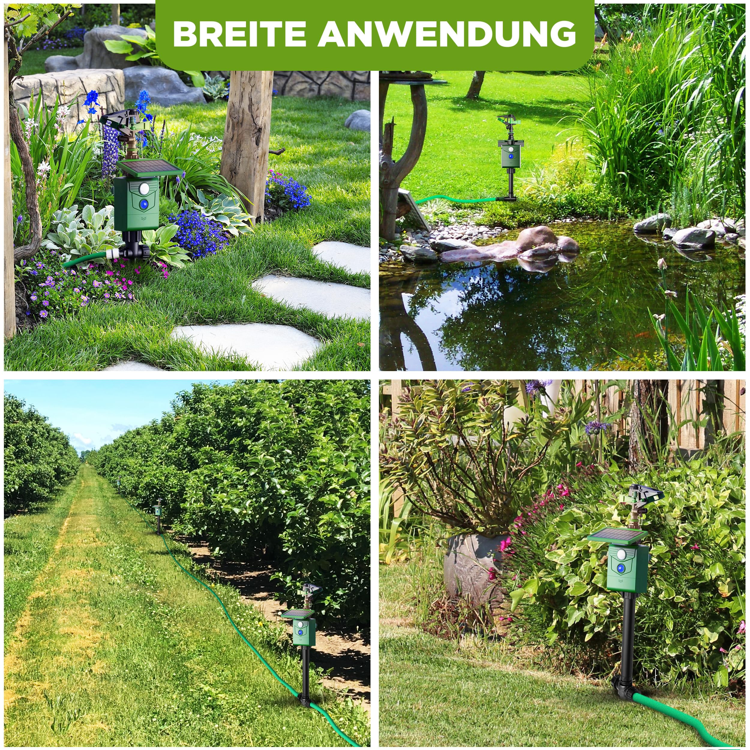 ISOTRONIC® Wasserstrahl Plus Licht Tiervertreiber Solar | Solarbetriebene Hunde-Katzen-Abwehr | Vogel-Reiher-Schreck für Garten | Bewegungsmelder I Reichweite einstellbar I Wildtierabwehr (2)