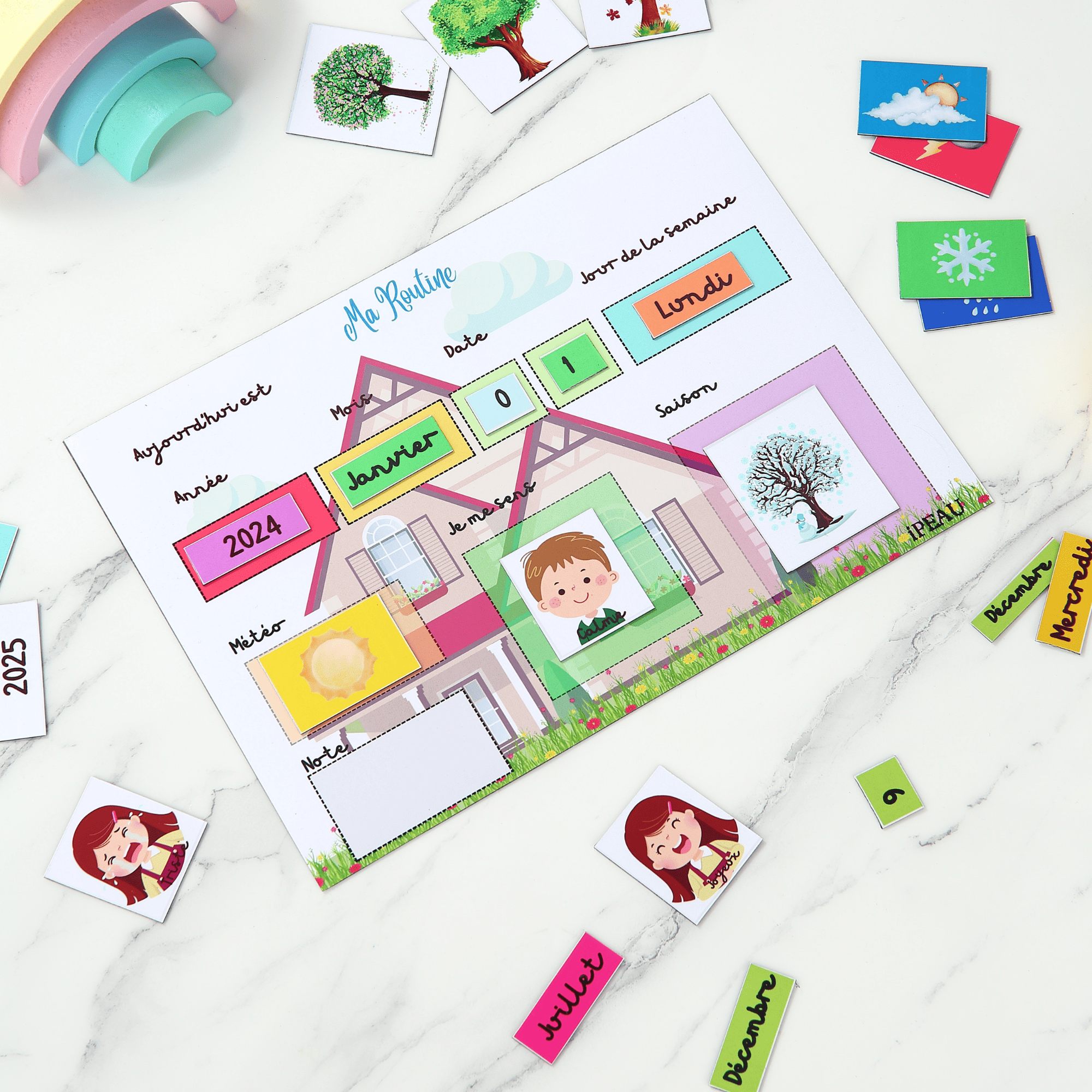 Calendrier Magnétique Montessori Pour Enfant - 114 Aimants, Surface Effaçable, Pour Routines Quotidiennes 3-8 Ans