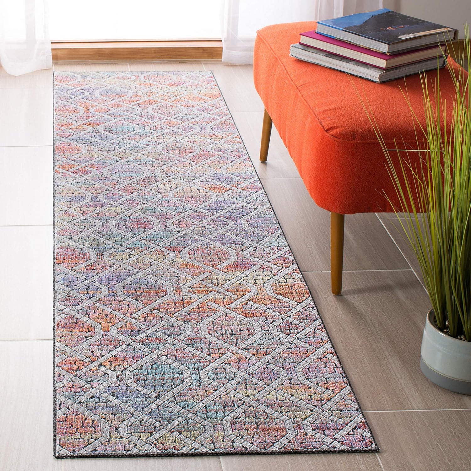 SAFAVIEH Provance Collection Runner Rug - 2'2" x 8', Cream & Orange, Boho Chic Cotton Design, Easy Care, Ideal for High Traffic Areas in Living Room, Bedroom (PRV169A)