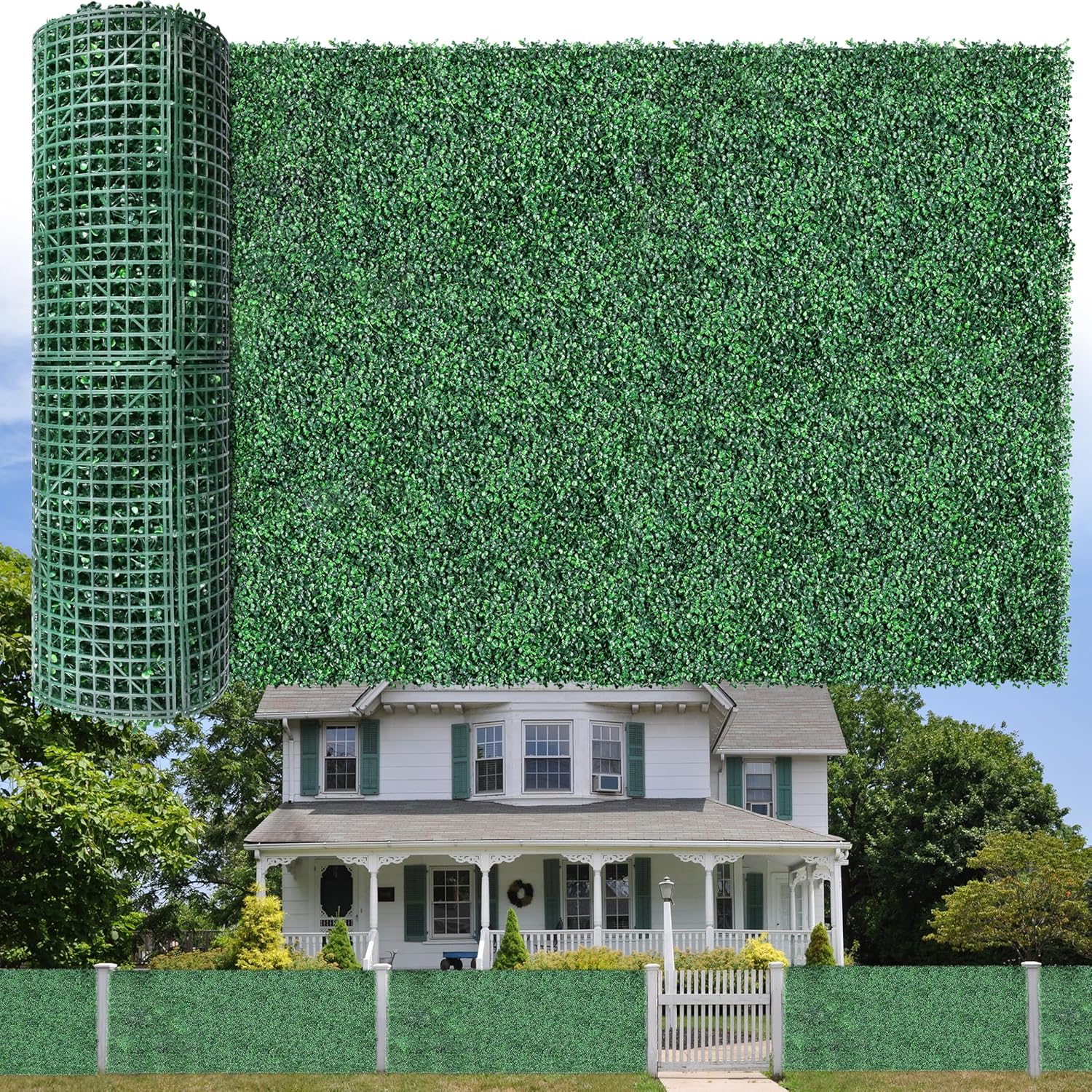 Sunnyglade 40"x120" Artificial Boxwood Roll Panels, UV-Resistant Artificial Privacy Fence Screen, Ivy Leaves Grass Wall Roll Panels for Garden Balcony Patio Decor (40x120 in)