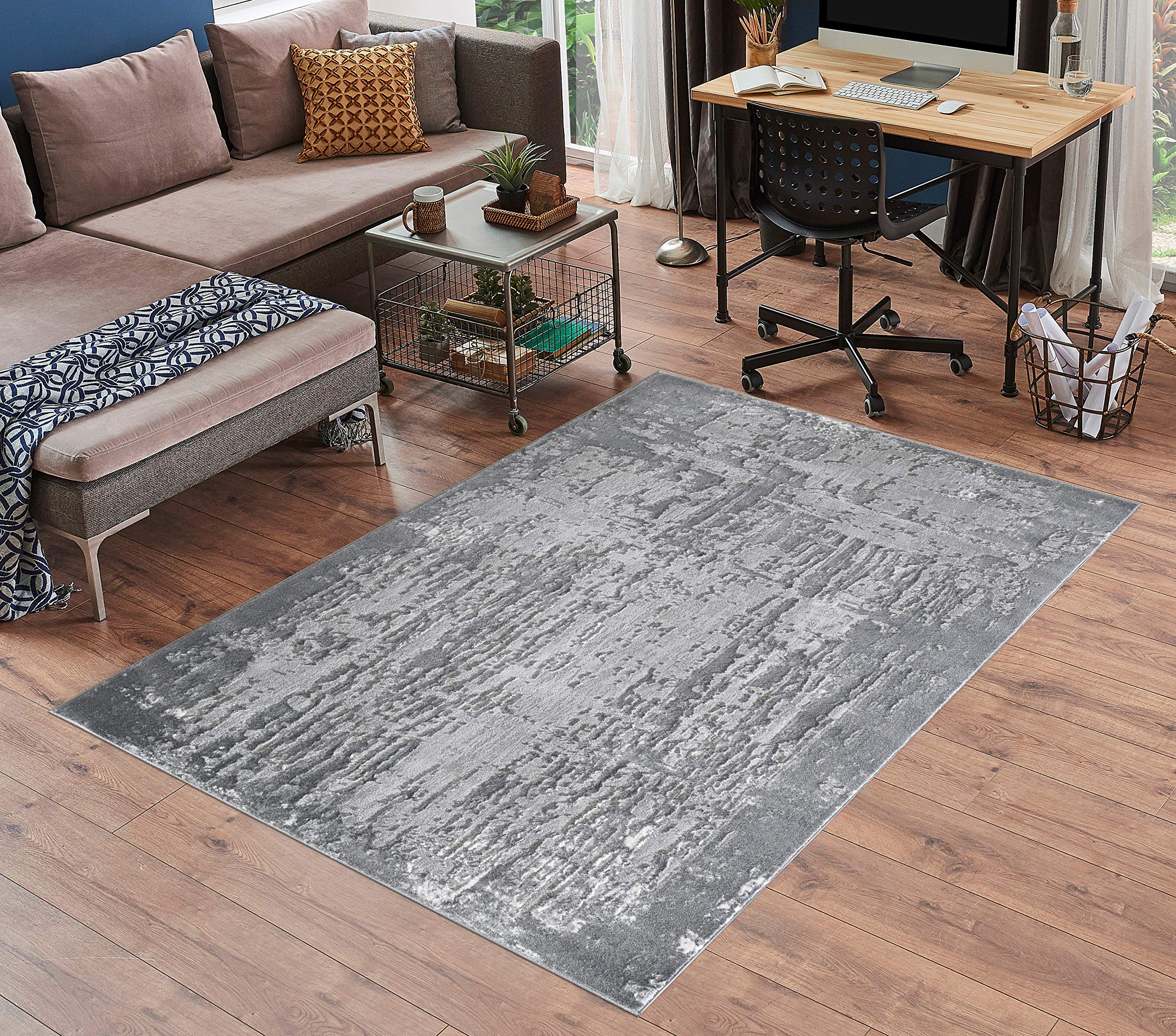 Serdim Rugs Serenity Modern Abstract Abrasion Contemporary Area Rugs, polyester, Grey, 80x150cm (2'6"x5'0")