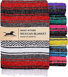 El Paso Designs Mexican Yoga Blanket | Colorful Falsa Serape | Park Blanket, Yoga Towel, Picnic, Beach Blanket, Patio Blanket, Soft Woven Saddle Blanket, Boho Home Décor (Red)