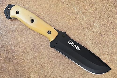 Miniatura 6 de Ottoza Cuchillo de caza - Cuchillo de camping y mango de hueso - Funda horizontal para cuchillo de transporte 354