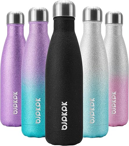BJPKPK - Botellas de agua aisladas de 17 onzas  500 ml, botellas de agua de acero inoxidable, botellas de agua deportivas que mantienen el frío