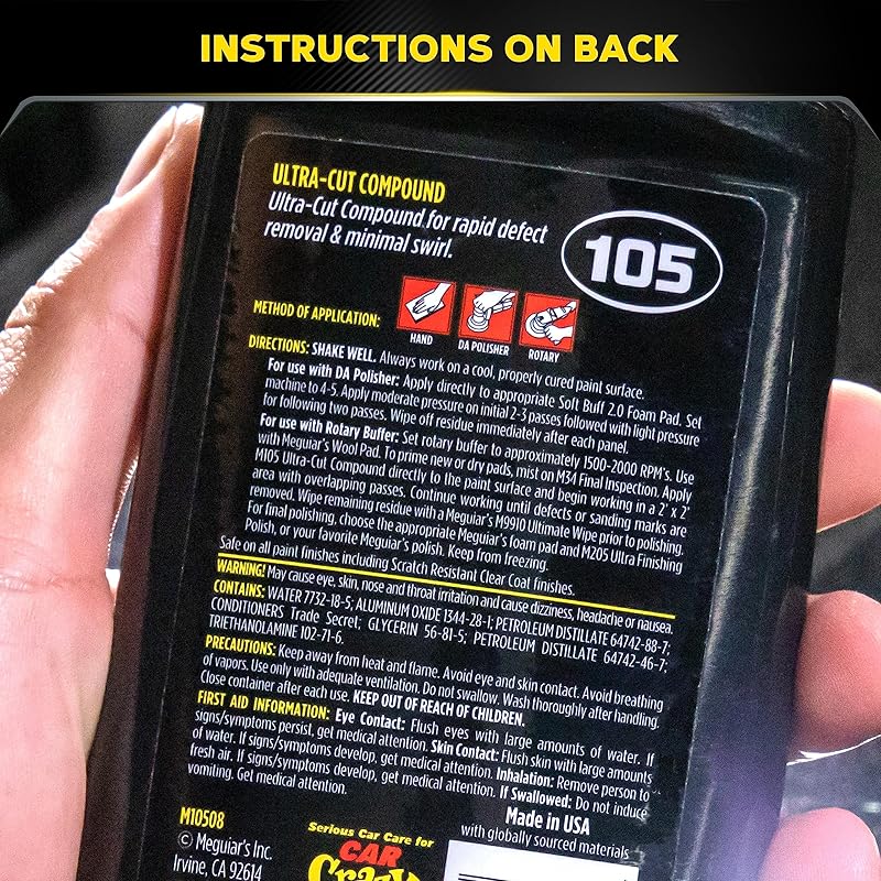 Meguiar’s Mirror Glaze M105 Ultra-Cut Compound, Pro-Grade Car Compound for Removing Scratches and Heavy Swirls, Restores Gloss and Clarity, Car Guy Gifts for Men and Women Who Love to Detail, 8 Oz 8 Oz Ultra-Cut Compound