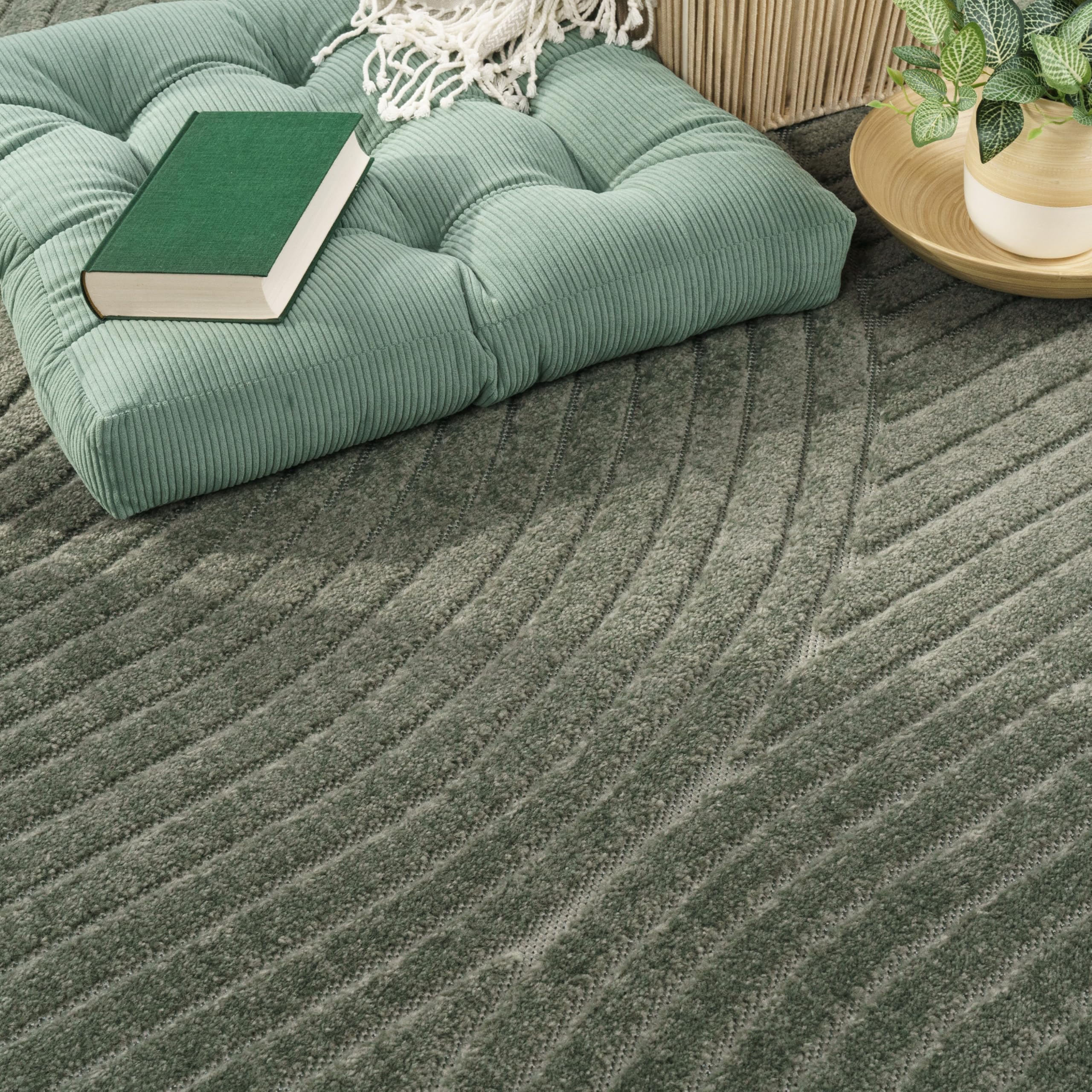 Paco Home Teppich Outdoor Wetterfest, Moderne abstrakte Boho Designs mit 3D Struktur, Pflegeleicht, ideal für Terrasse Wohnzimmer & Küche, Grösse:80x250 cm, Farbe:Grün