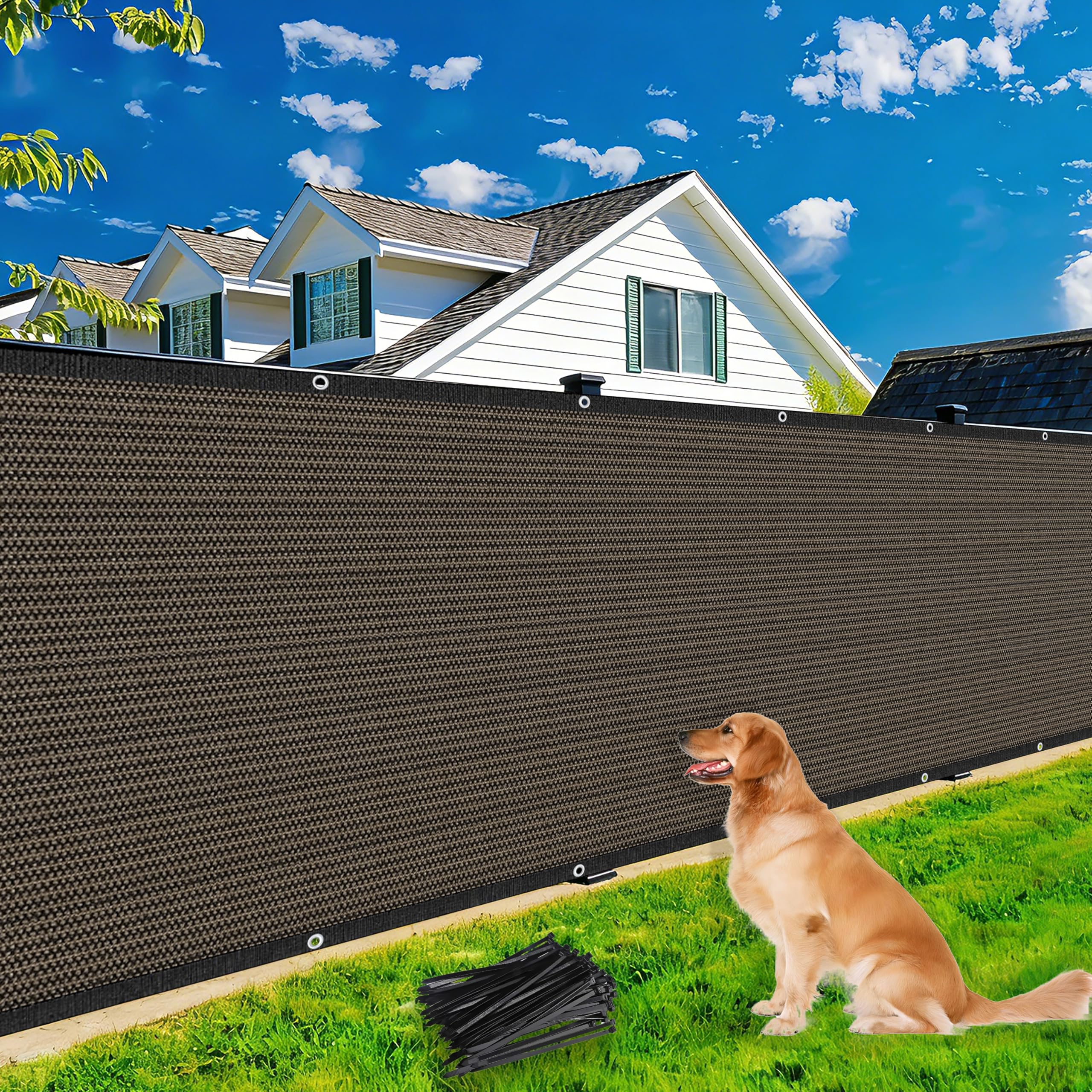 Zaunblende Sichtschutz Braun-Schwarz,1.5x10m, Sichtschutzzaun 90% HDPE-Schattennetz für den Außenbereich, mit Löchern und Kabelbindern, UV-beständiges, reißfestes Sonnenschutznetz