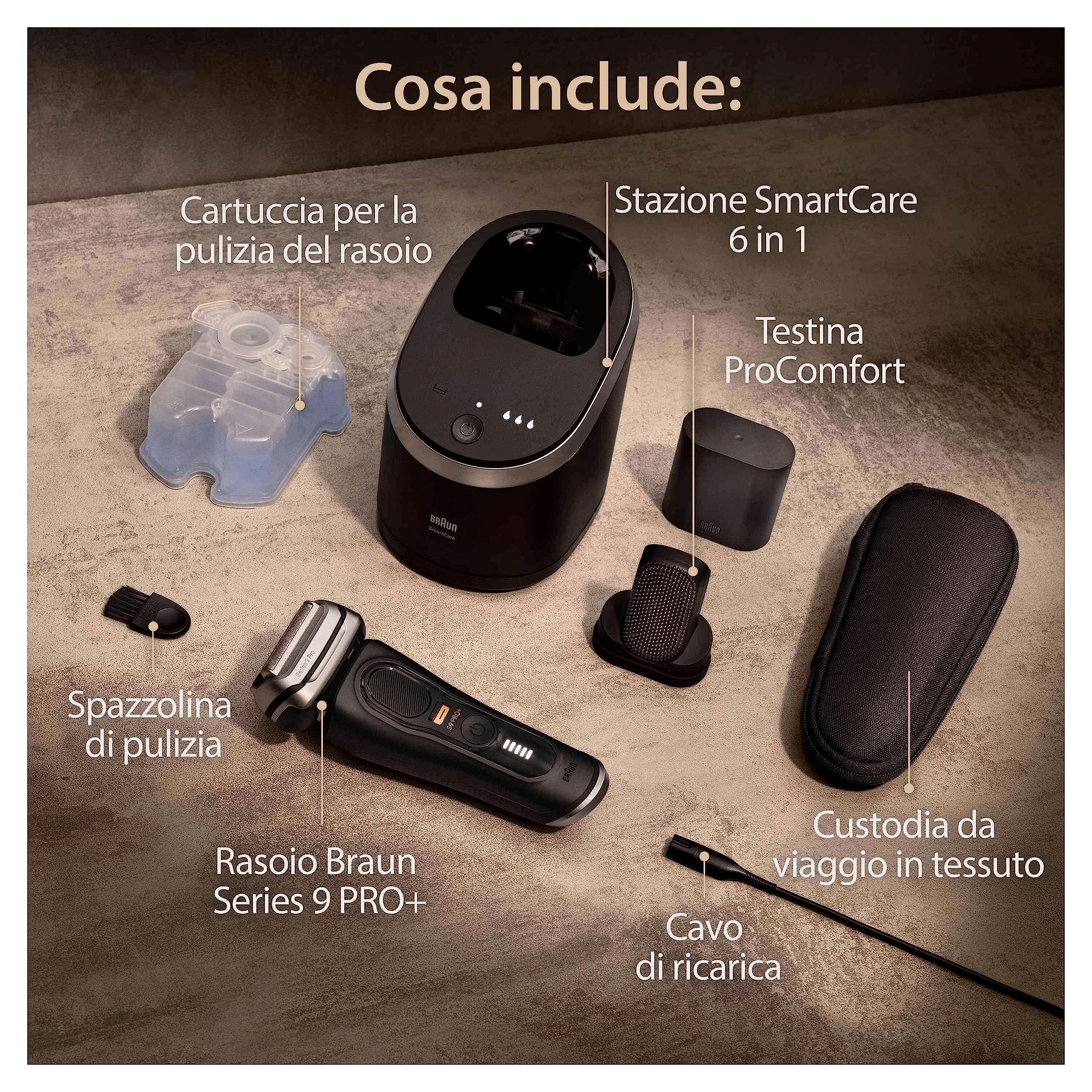 Braun Series 9 PRO +, Rasoio Elettrico Barba, Regolabarba Uomo, Rifinitore Di precisione, Custodia Viaggio, Lame Flessibili, Stazione SmartCare, , Batteria Litio Ion, Idea Regalo, 9590cc Nero