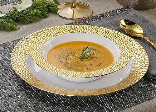Miniatura 10 de 16 platos de 9 pulgadas Laura Stein Designer Vajilla de plástico pesado de alta calidad con borde dorado, plato de fiesta y boda, serie Glitz,