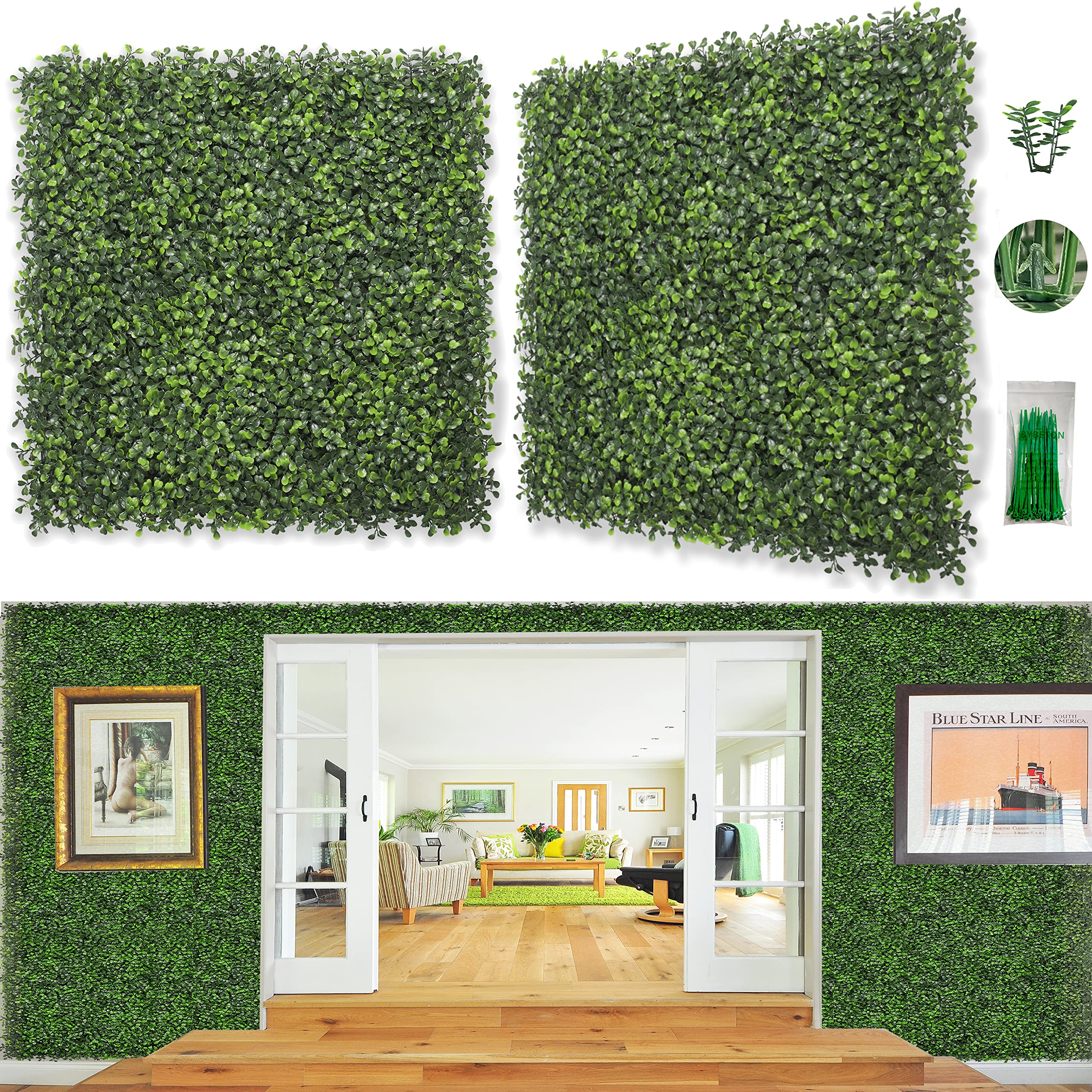 Photo 1 of [USED] Bybeton Artificial Boxwood Grass Wall Panels,24 Pack 20"x 20"  24P Dense Green