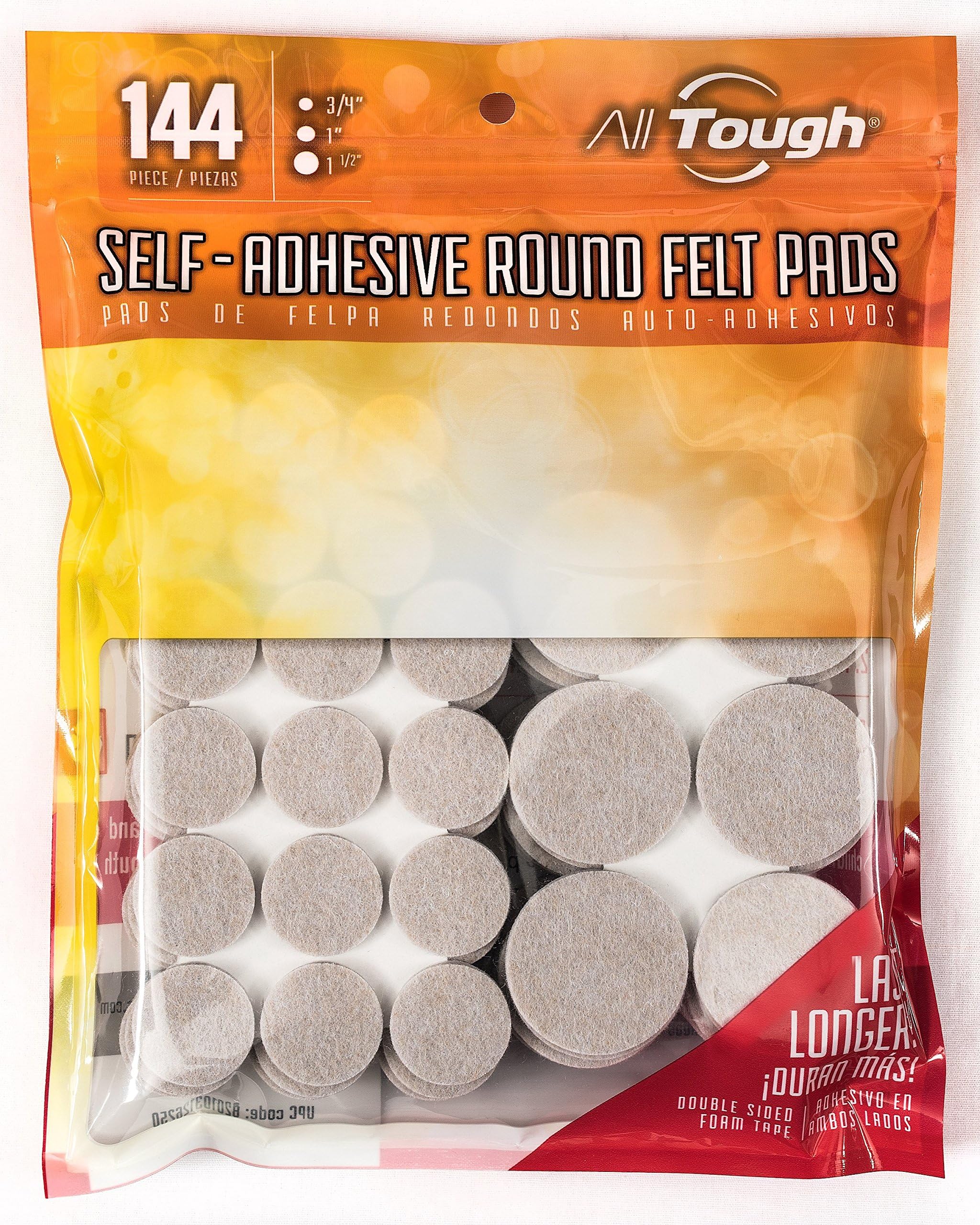 Heavy Duty Round Self Adhesive Felt Furniture Pads (144 pcs) for Surface Protection Value Pack-self Stick Floor Protector Padding for Hardwood Floors, Surfaces-Chair & Furniture Gliders.