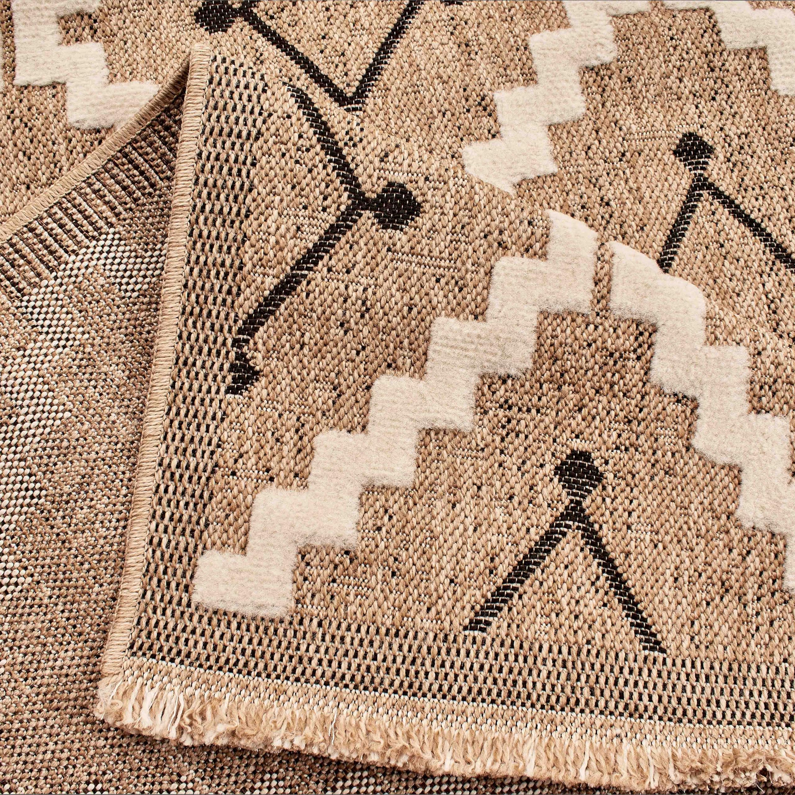 Nazar Alfombra Salón Naturaleza Aspecto Yute Chiné Diseño Moderno Estilo Boho, Alfombra para Salón, Dormitorio, Terraza, Exterior, Color Natural (9041 Negro, 120x170 cm)