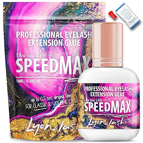 Lyon Lash SPEEDMAX - Pegamento para extensión de pestañas, 0.3-1.3 segundos de tiempo de secado, hasta 8 semanas de retención, suministros adhesivos