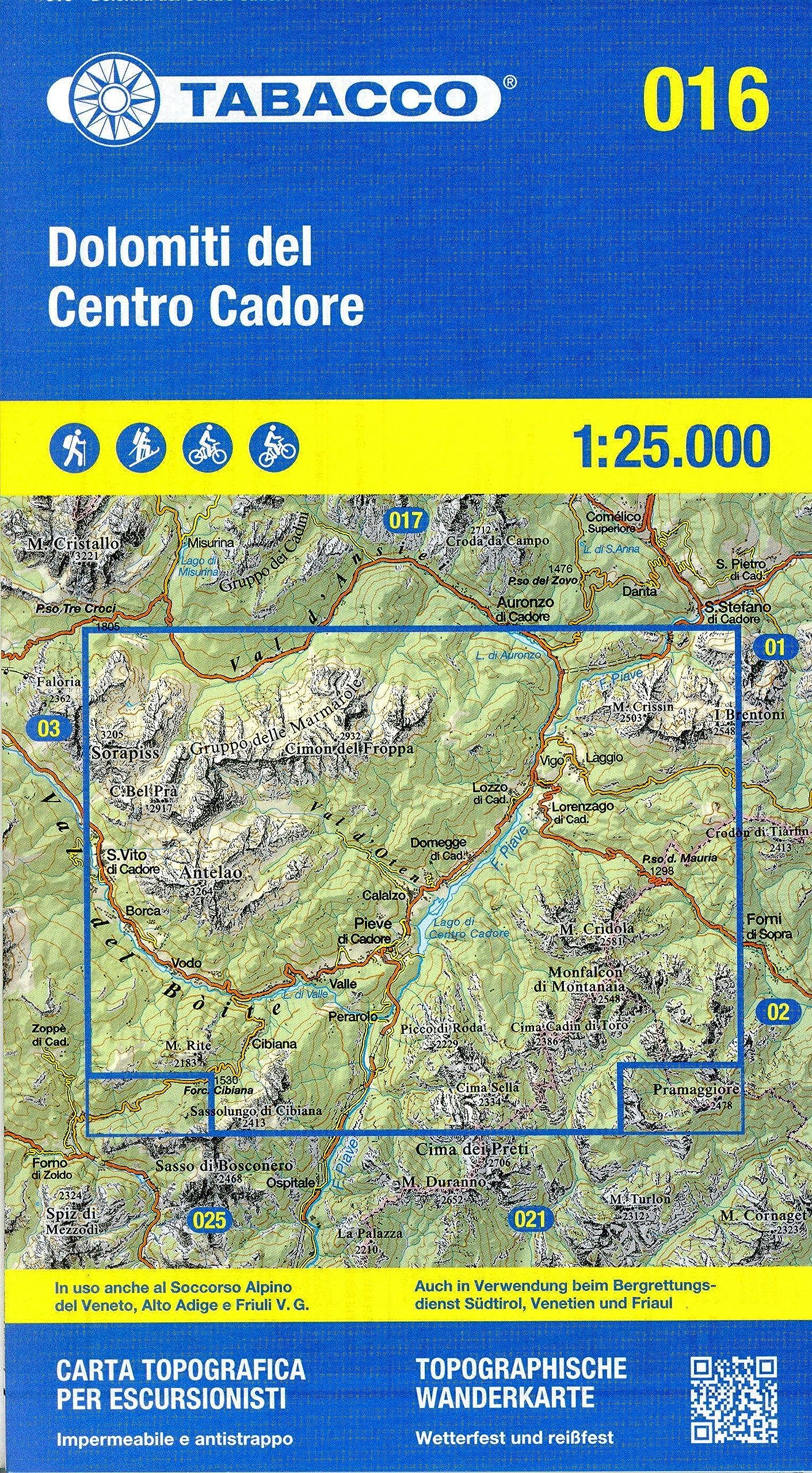 Dolomiti del Centro Cadore (016): Tabacco Wanderkarte 1:25000