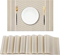 Vista 53 de Leetaltree - Juego de 6 manteles individuales, resistentes al calor, antideslizantes, para mesa de comedor, lavables, duraderos, tejido de PVC Azul