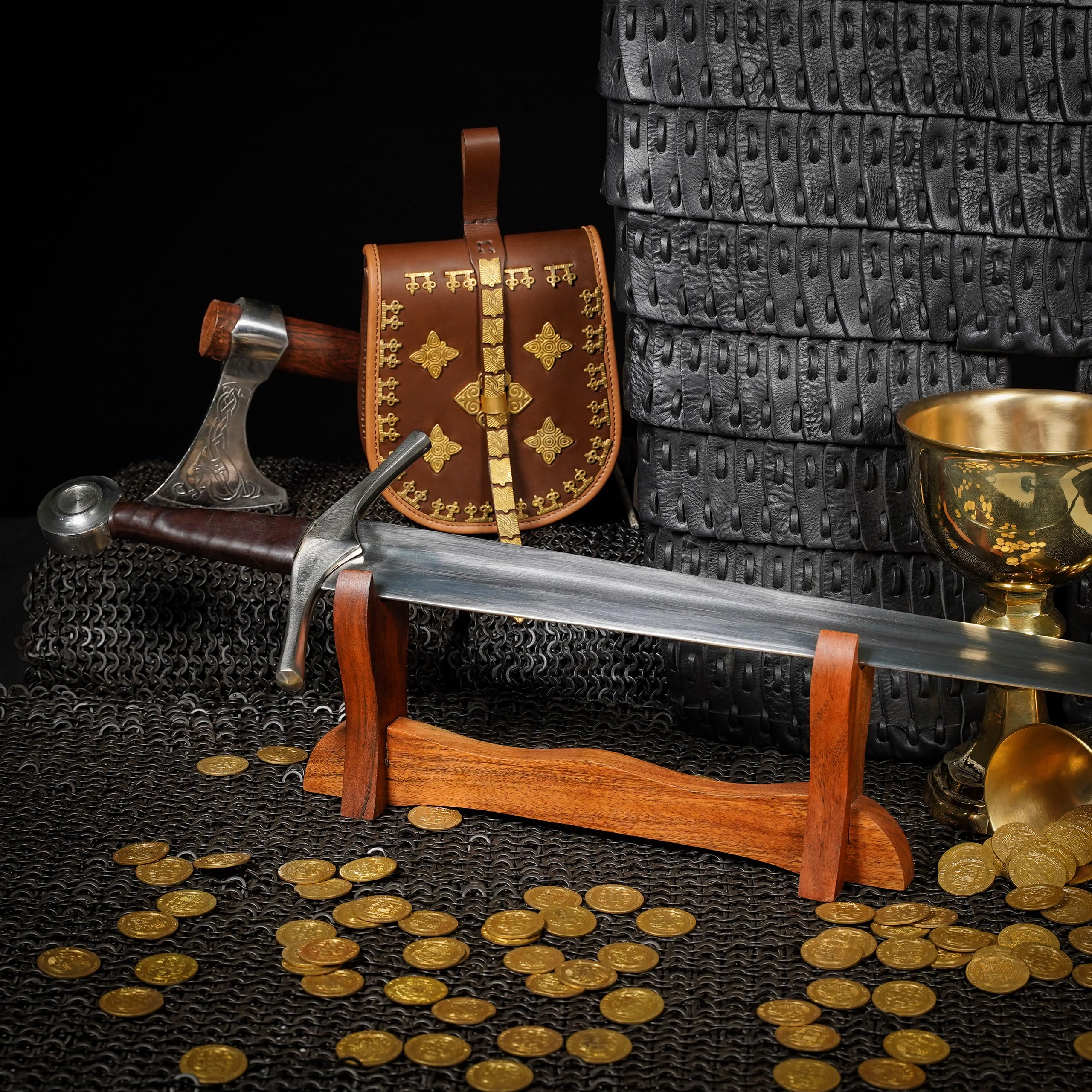Mythrojan Soporte de Espada de Madera Maciza Espada Medieval Montaje en Pared Soporte de exhibición de Samurai Soporte de Espada Katana Exhibición de Espada de Gladiador de un Nivel