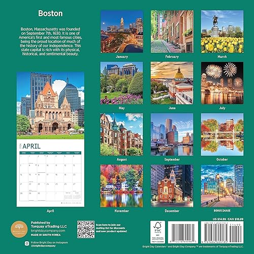 Miniatura 2 de Bright Day - Calendario mensual de pared de Boston 2024, 12 x 12 pulgadas