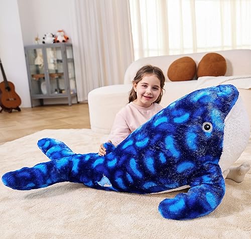Miniatura 4 de IKASA Juguete de peluche grande de ballena azul, gigante, de 43 pulgadas, lindos juguetes suaves jumbo, enorme tamaño grande, esponjoso, oso, de