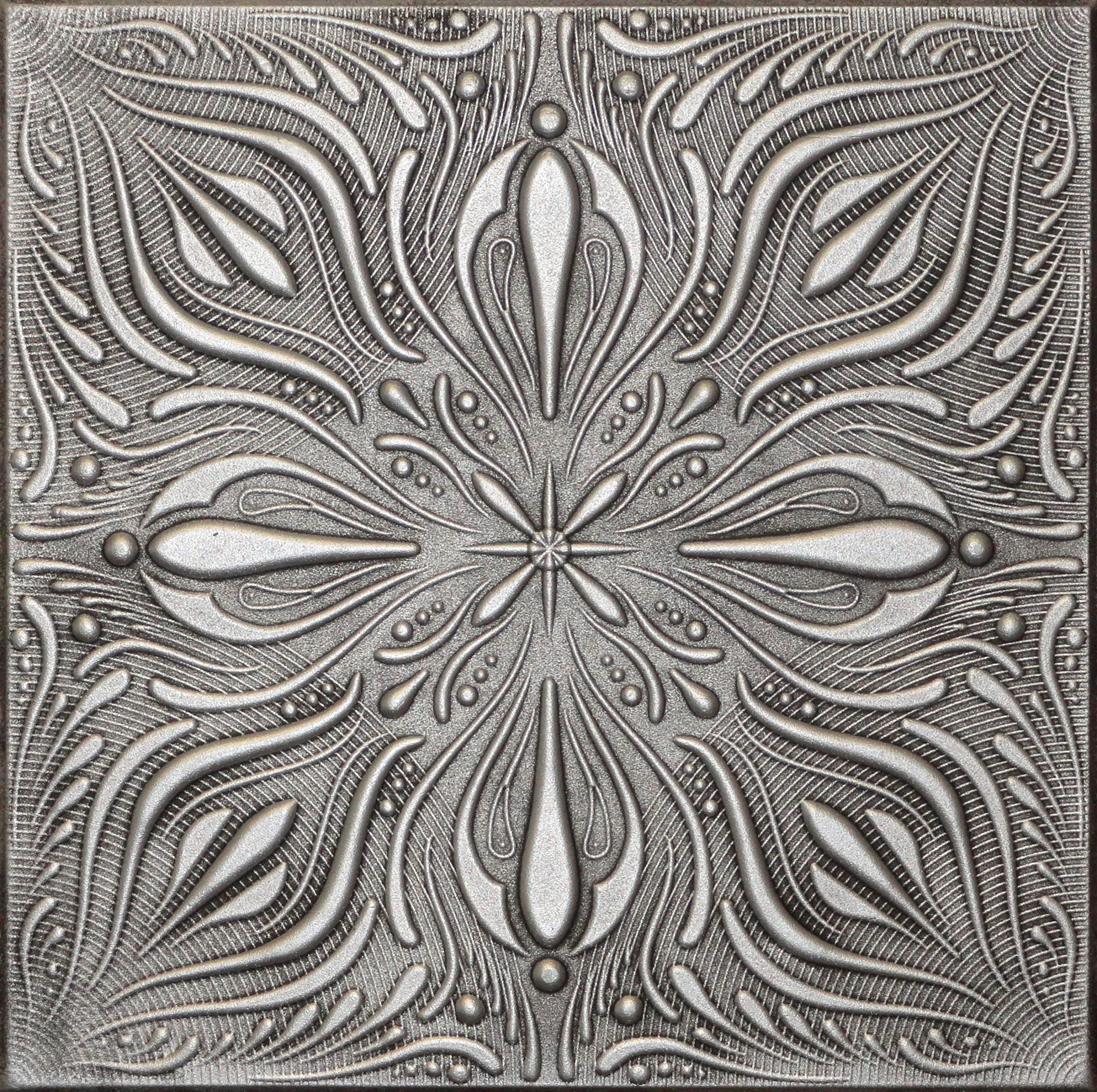 R9 Antique Silver 20x20 Amazing Styrofoam Tin Look Ceiling Tiles Easy to Glue Up On Any Type of Surface