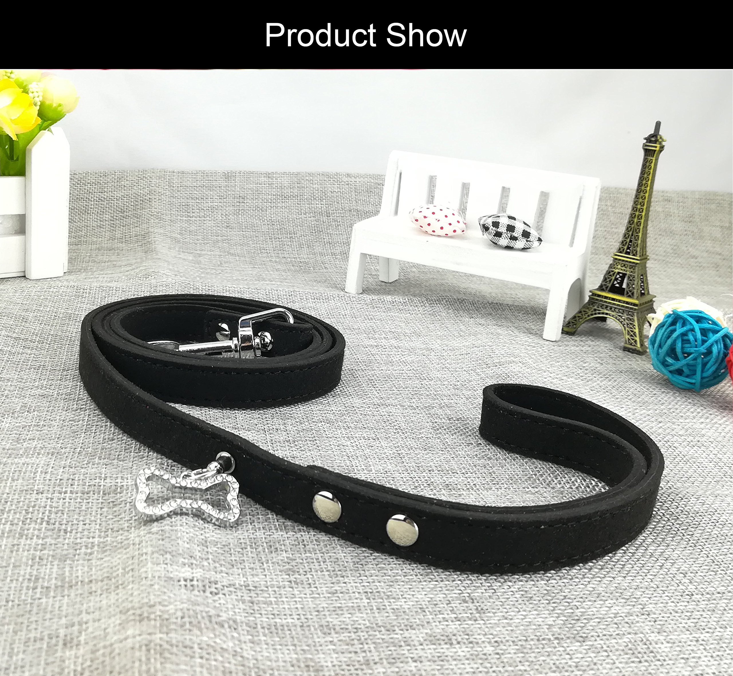 Newtensina Hundehalsband & Leine Set Mit Fliege – Weiches Mikrofaser-Set Mit Diamant, Größe S, Blau