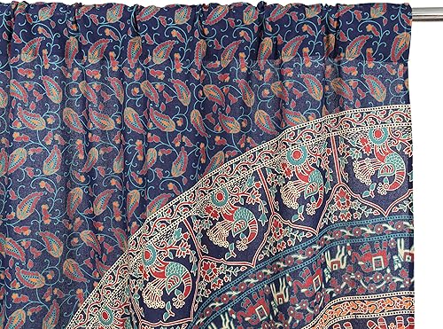 Miniatura 5 de Popular Handicrafts Paneles de cortina de ventana con diseño de mandala de pavo real, diseño hippie de elefante indio, color azul