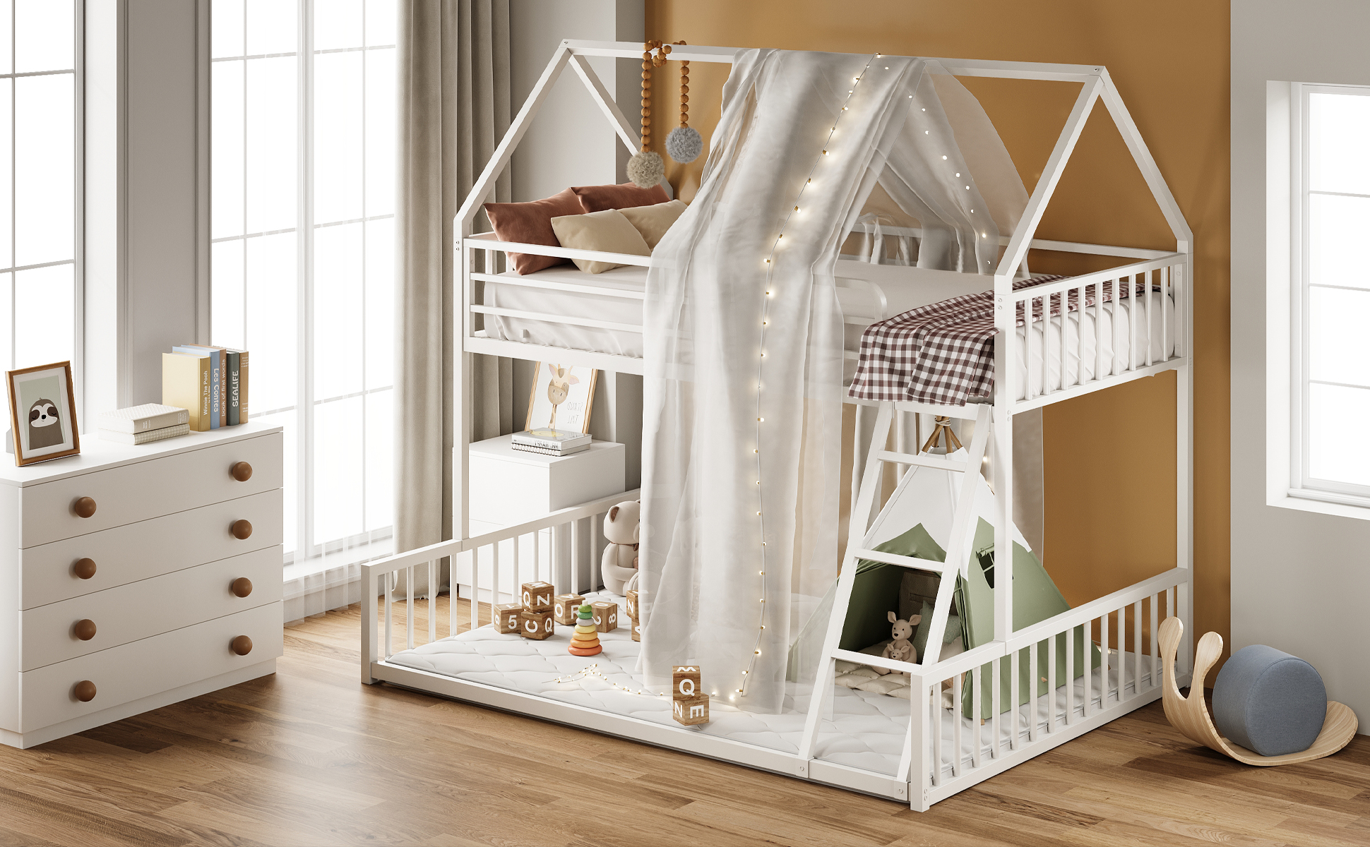 Amazon.com: LIKIMIO Bunk Bed Twin Over Full, House Bed Frame with