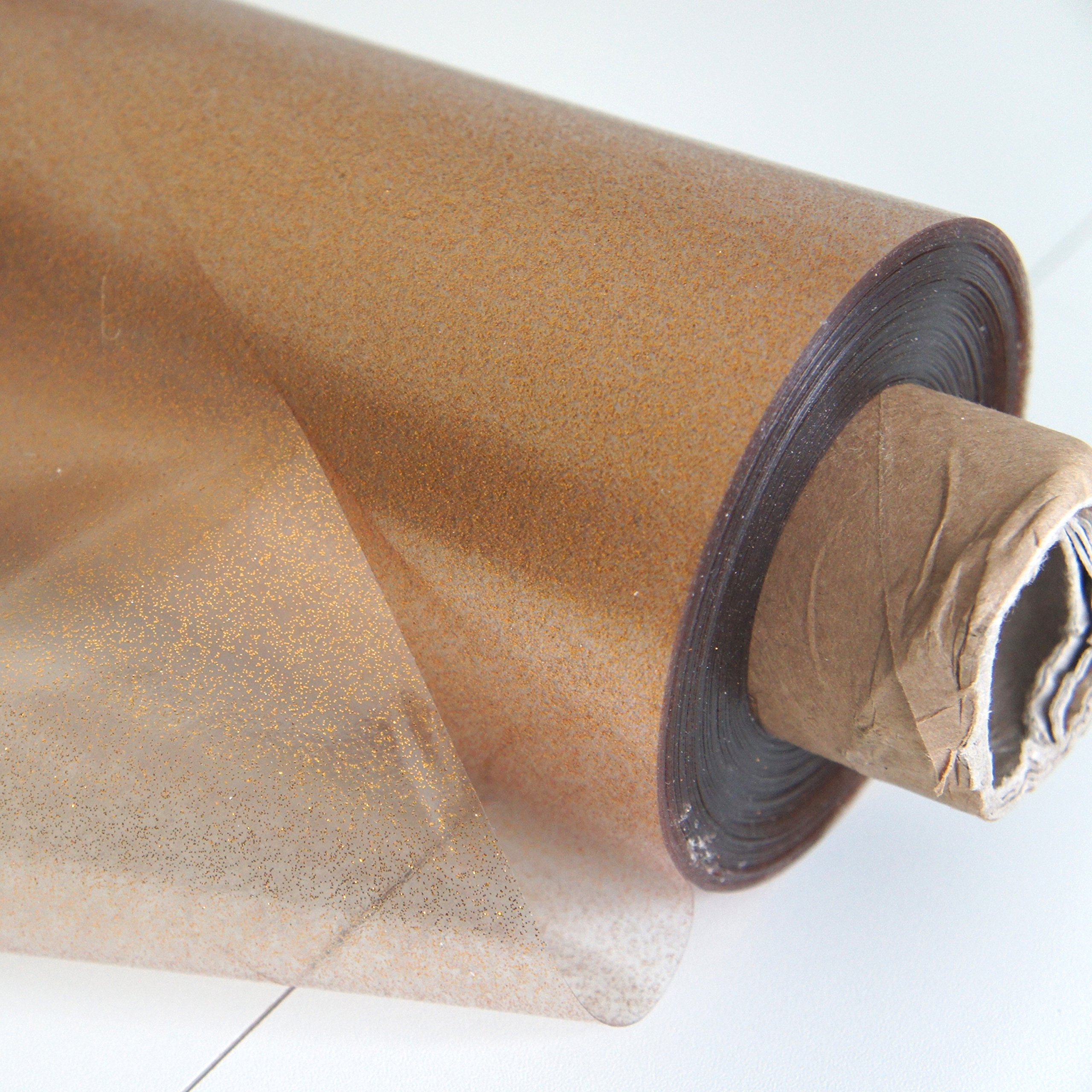Jolee Tablecloths Copper Gold Clear Glitter Pvc Vinyl Wipe Clean Tablecloth 140Cm (55") Round…