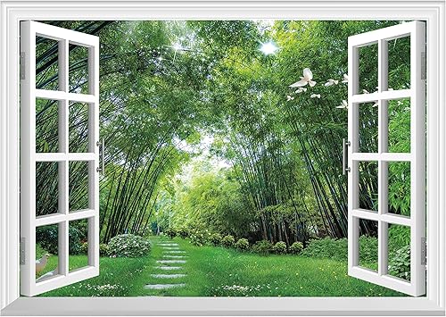 FLFK Adhesivo de pared falso para ventana, mural de pared falso de selva para decoración de pared, calcomanías de pared para pegar y despegar, 24 x